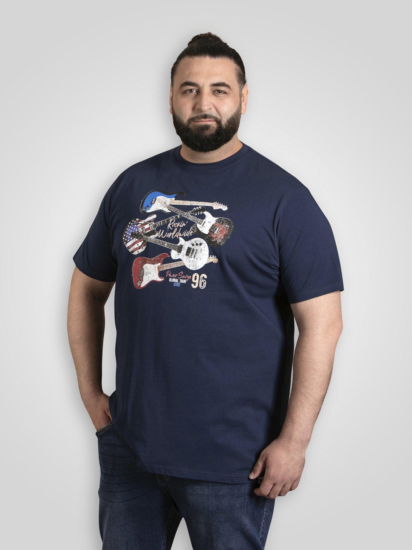 D555 World Tour Guitar Printed Crew Neck T-Shirt, Navy, Size 6Xl, Men