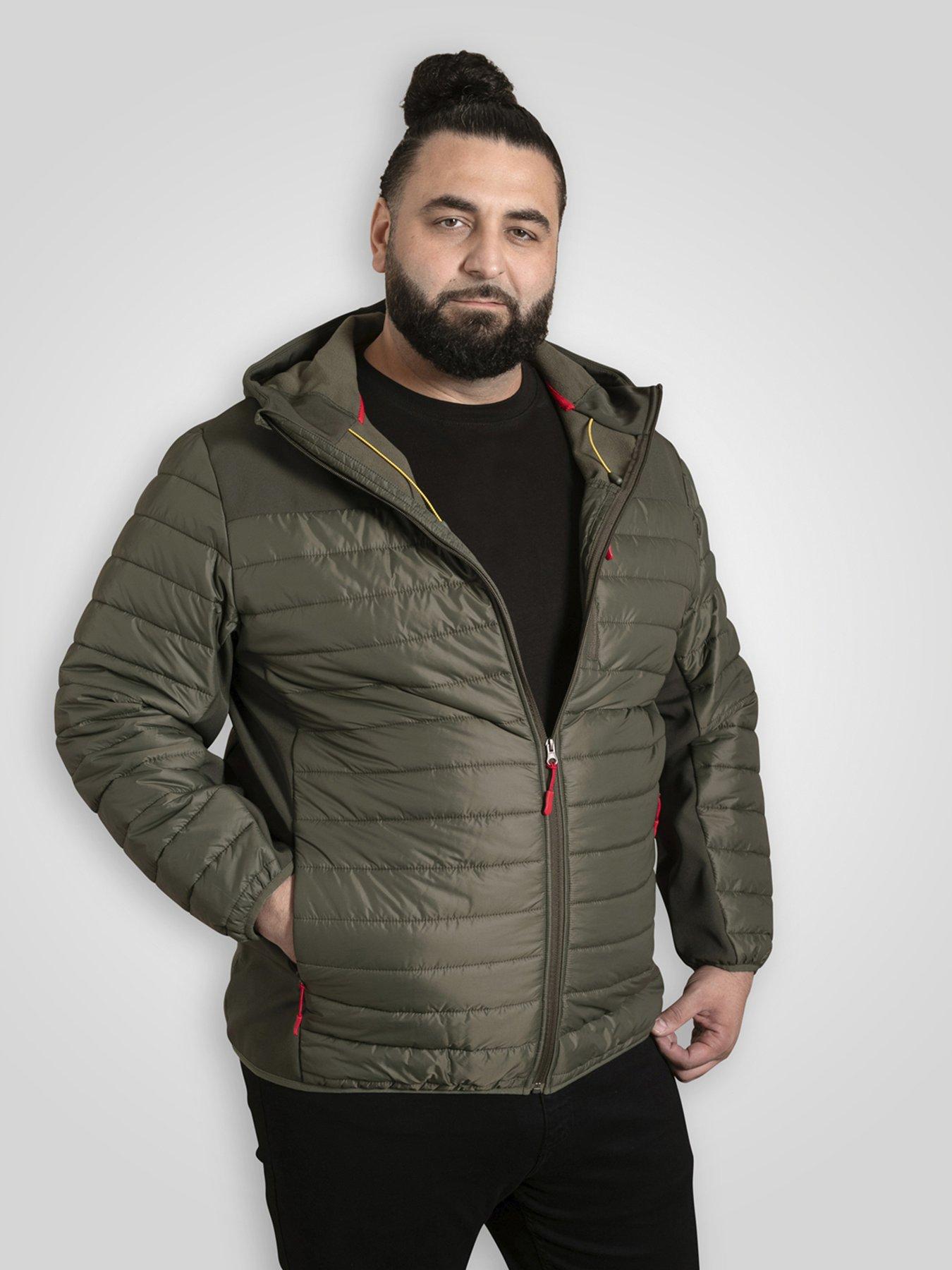 D555 Hybrid Soft Shell Quilted Hooded Jacket With Padded Panels With Zip Pockets, Green, Size 6Xl, Men