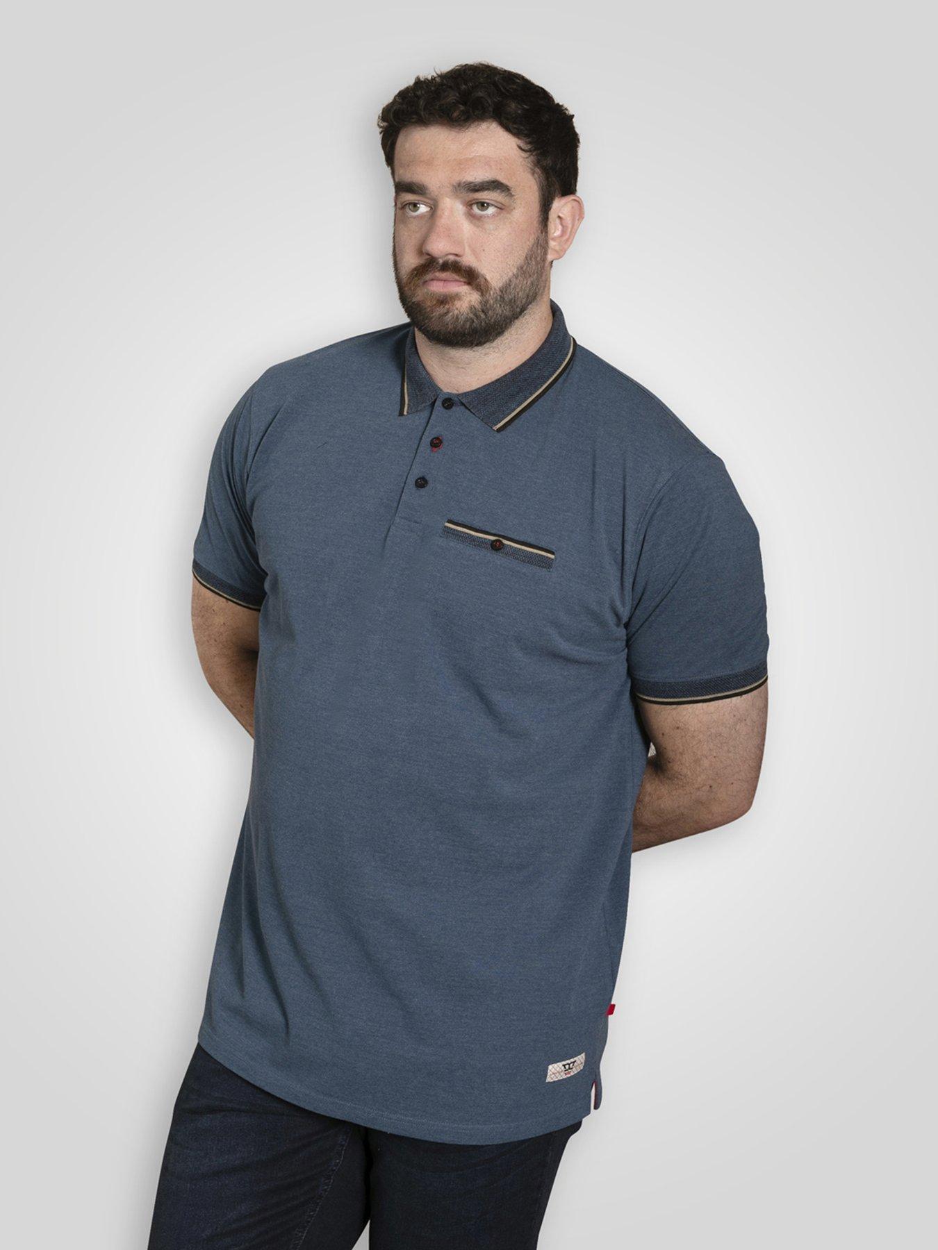 D555 Pique Polo Shirt With Jacquard Collar And Cuffs With Chest Pocket - Blue