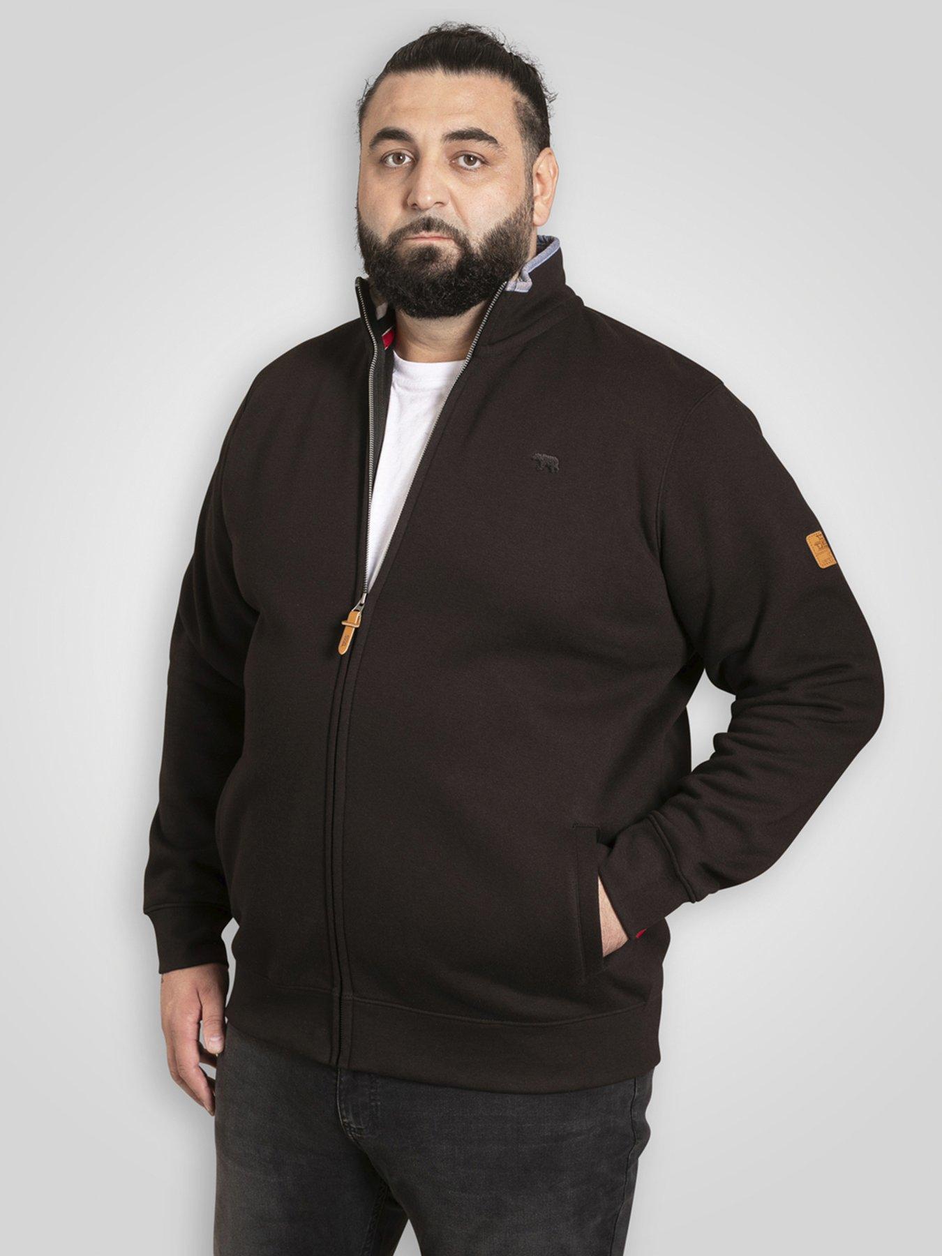 D555 Zip Through Sweatshirt In Fleece With Chest Embroidery, Black, Size 5Xl, Men