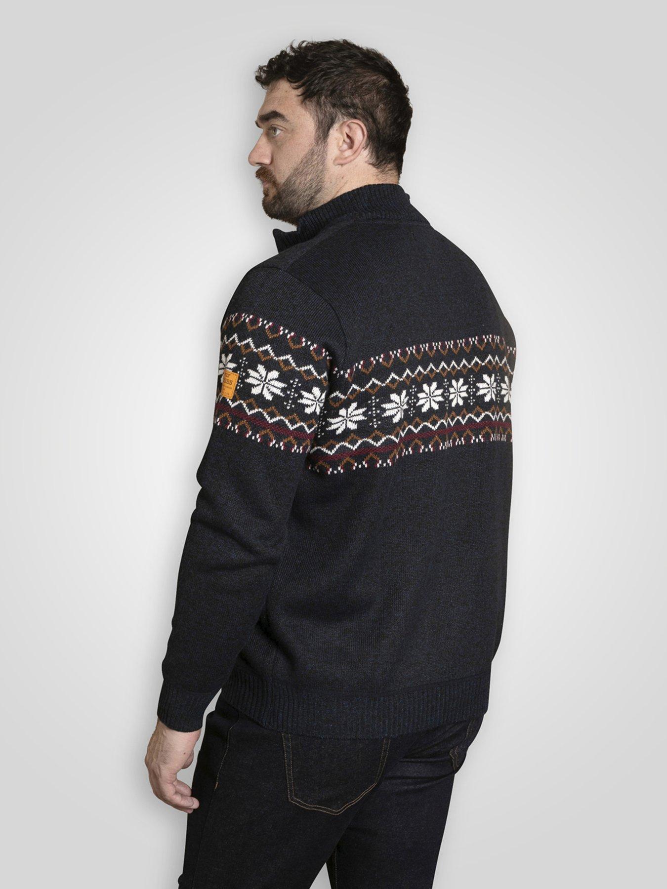 Image 2 of 6 of D555 1/4 Zip Knitted Jumper Fairisle With Bonded Check Lining - Navy