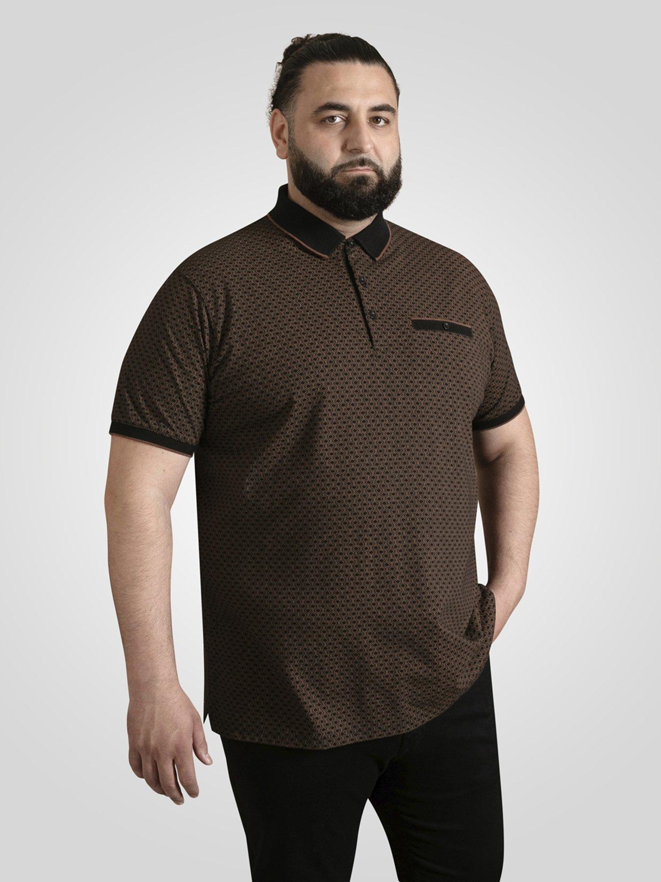 D555 Polo Shirt With Jacquard Collar Pocket And Cuffs With Gold Tipping, Black, Size 4Xl, Men