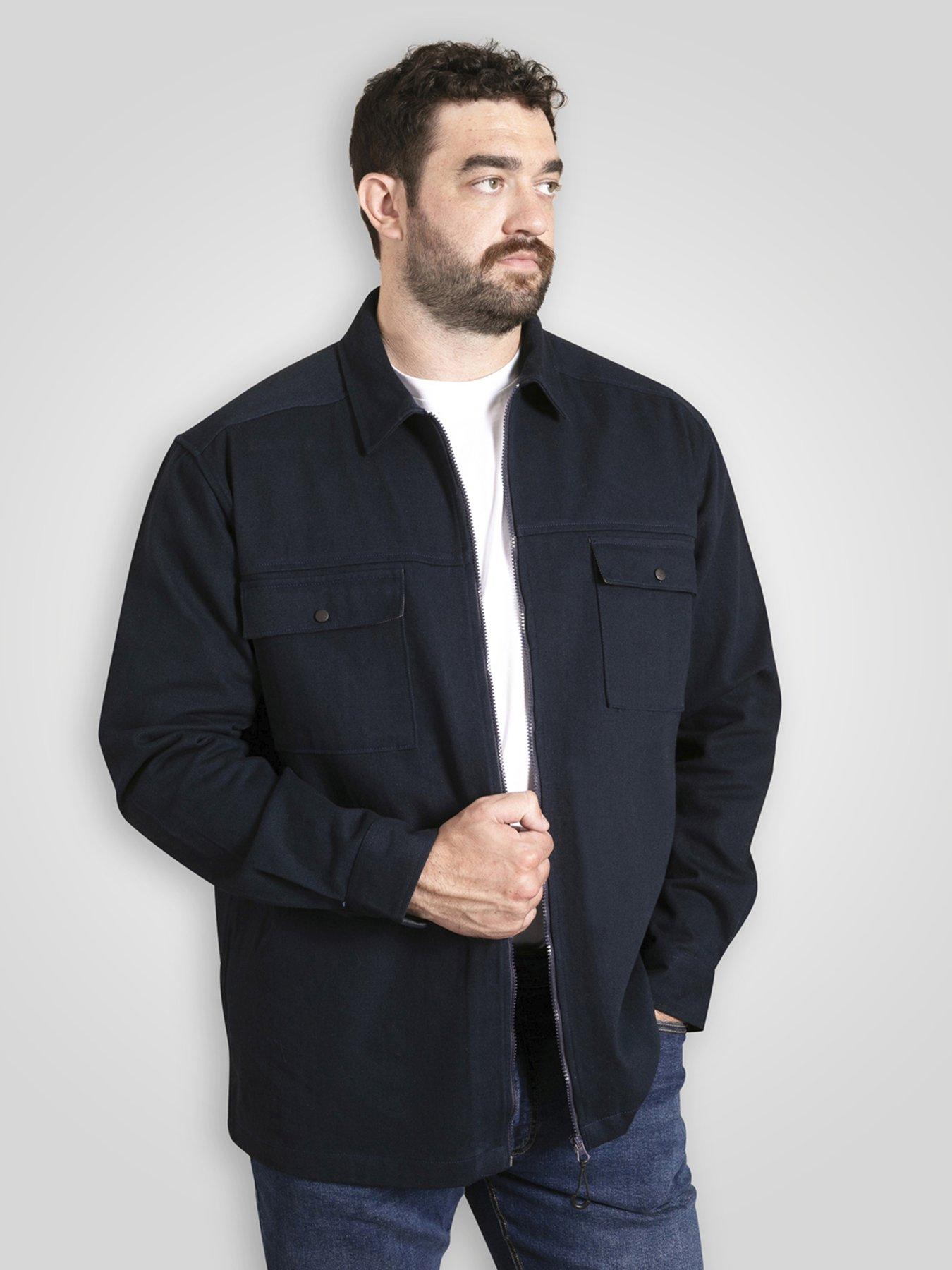 D555 Long Sleeve Heavy Shacket Overshirt With Two Chest Patch Pockets, Navy, Size 5Xl, Men