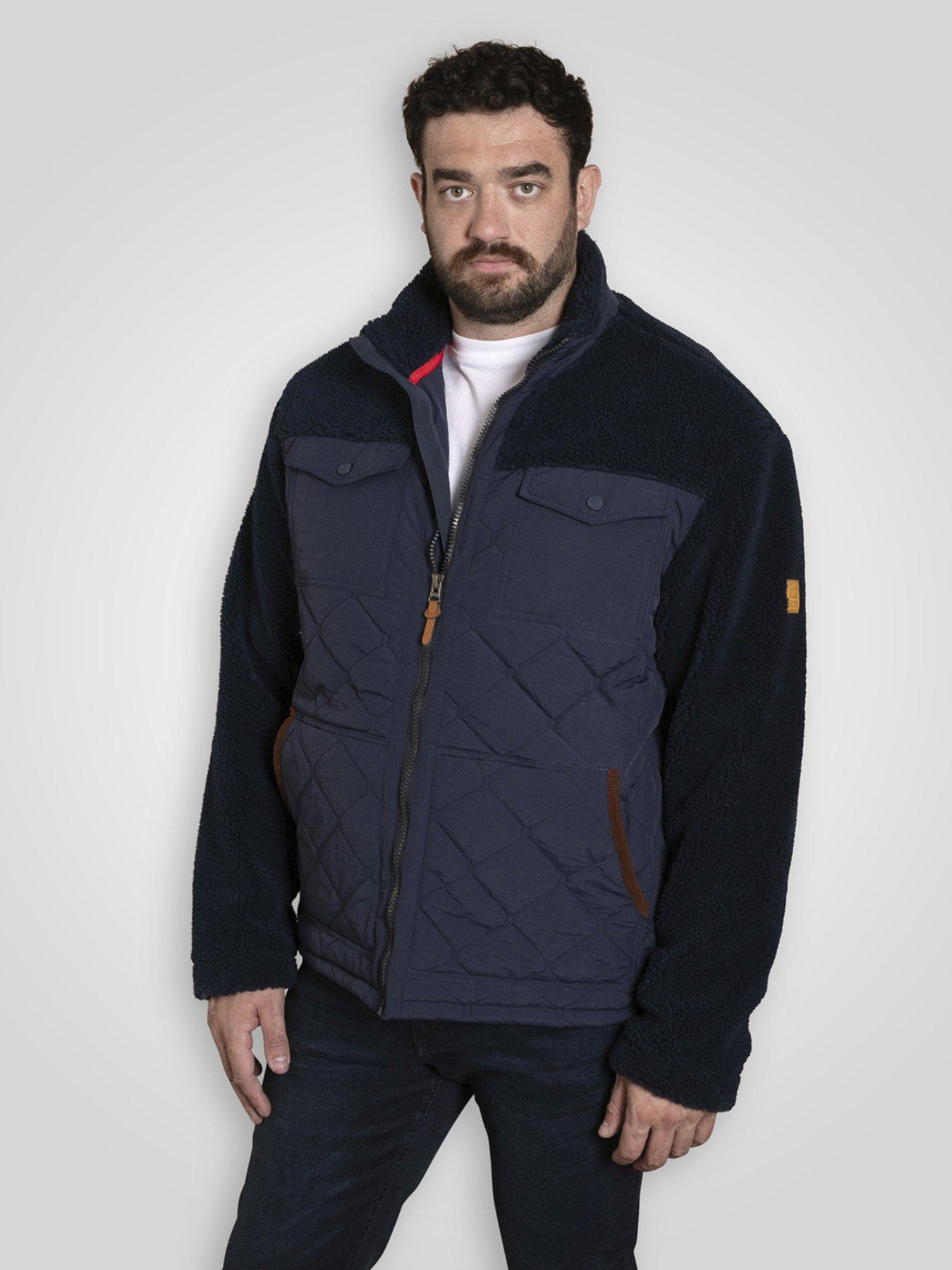 D555 Zip Through Hybrid Sherpa Quilted Fleece Jacket With Micro Fleece Lining - Navy