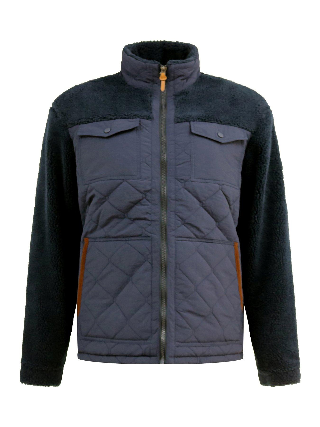 Image 7 of 7 of D555 Zip Through Hybrid Sherpa Quilted Fleece Jacket With Micro Fleece Lining - Navy