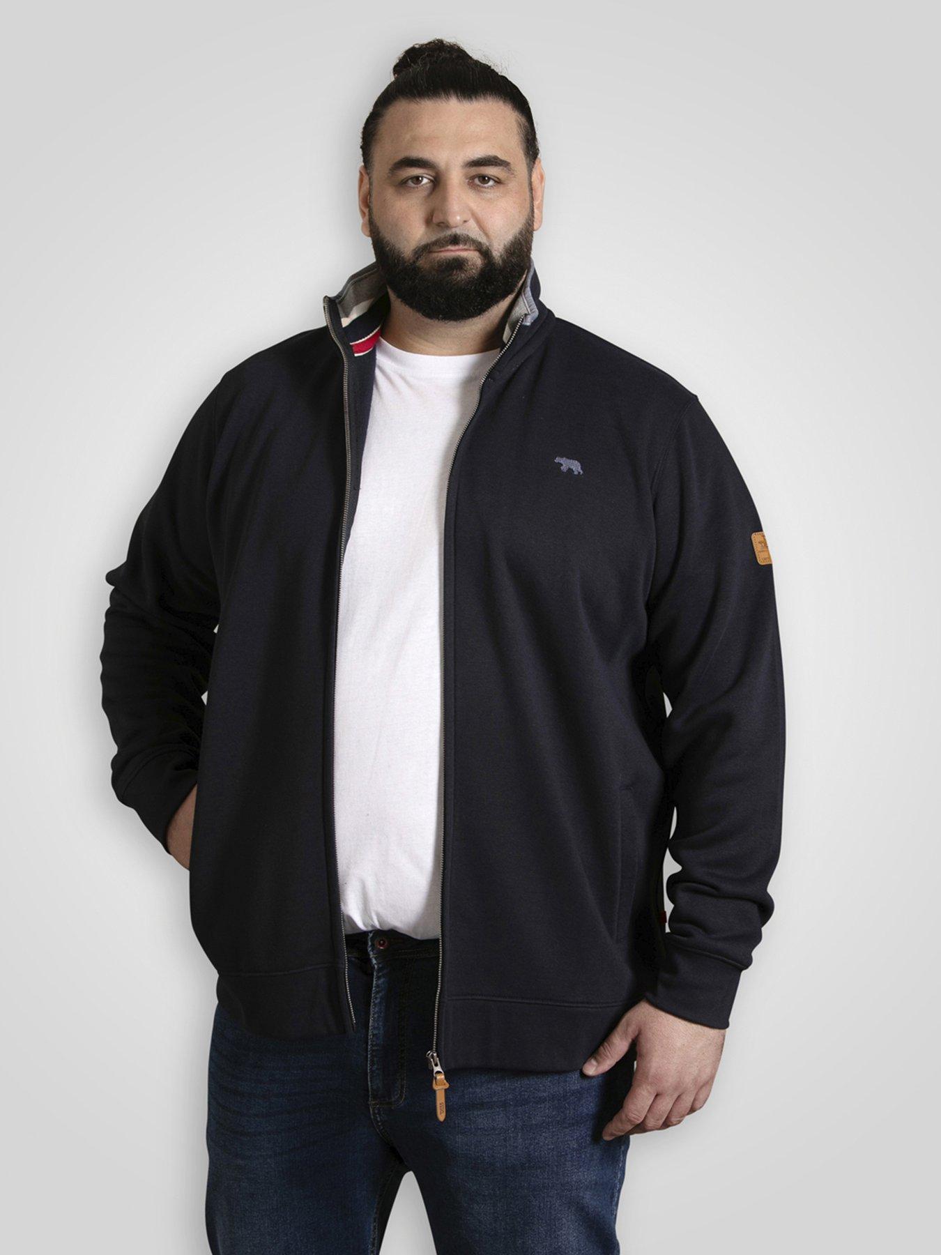 D555 Zip Through Sweatshirt In Fleece With Chest Embroidery, Navy, Size 5Xl, Men