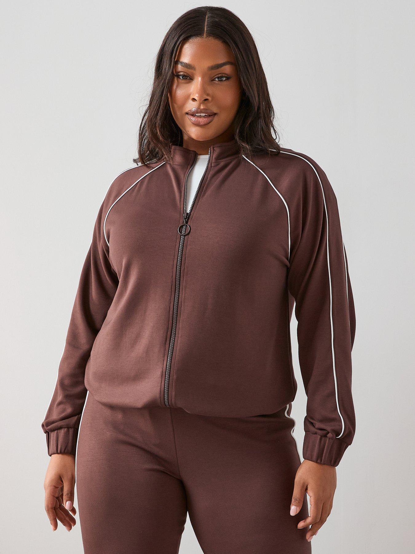 The Very Collection Curve Piping Detail Zip Through Jacket - Dark Brown