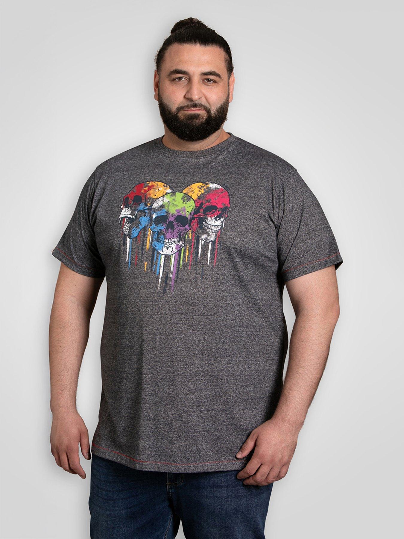 D555 Skulls With Coloured Drips Printed Crew Neck T-Shirt - Navy