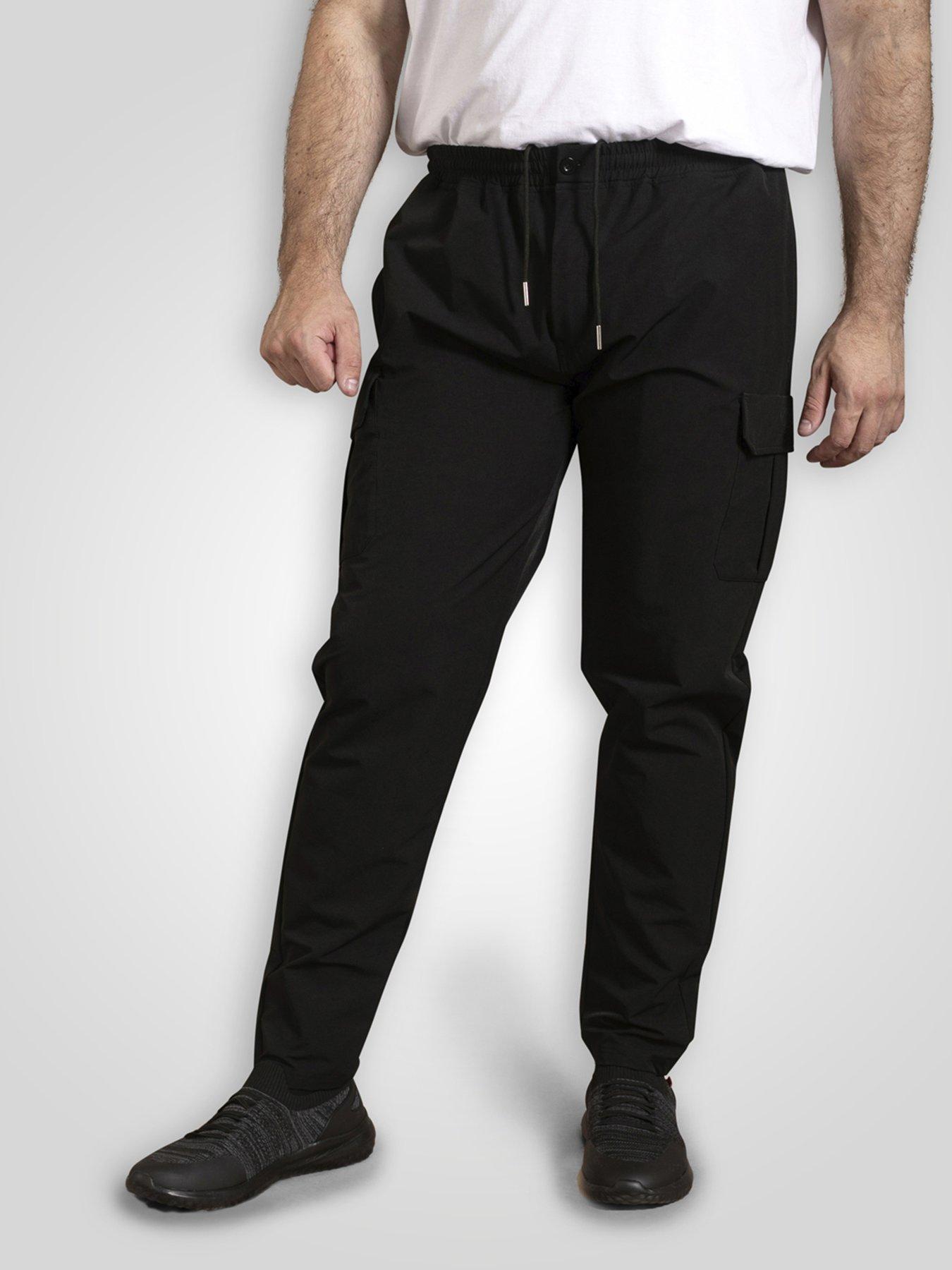D555 Couture Stretch Open Hem Joggers With Elasticated Waistband And Cargo Pockets, Black, Size 4Xl, Men