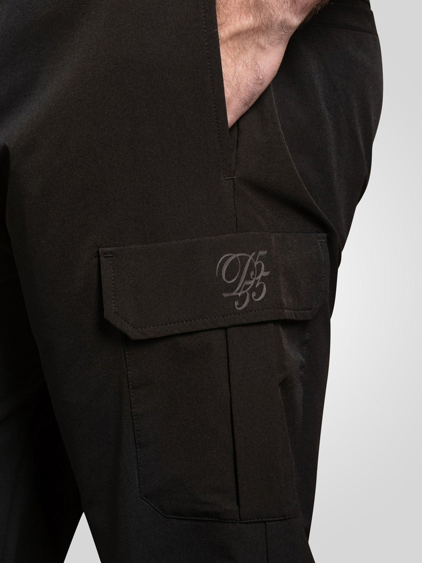 Image 4 of 6 of D555 Couture Stretch Open Hem Joggers With Elasticated Waistband And Cargo Pockets - Black