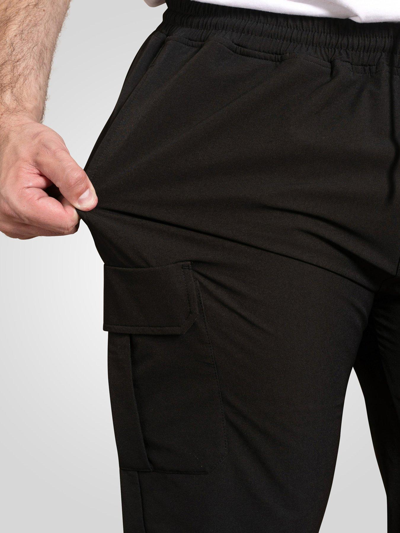 Image 5 of 6 of D555 Couture Stretch Open Hem Joggers With Elasticated Waistband And Cargo Pockets - Black