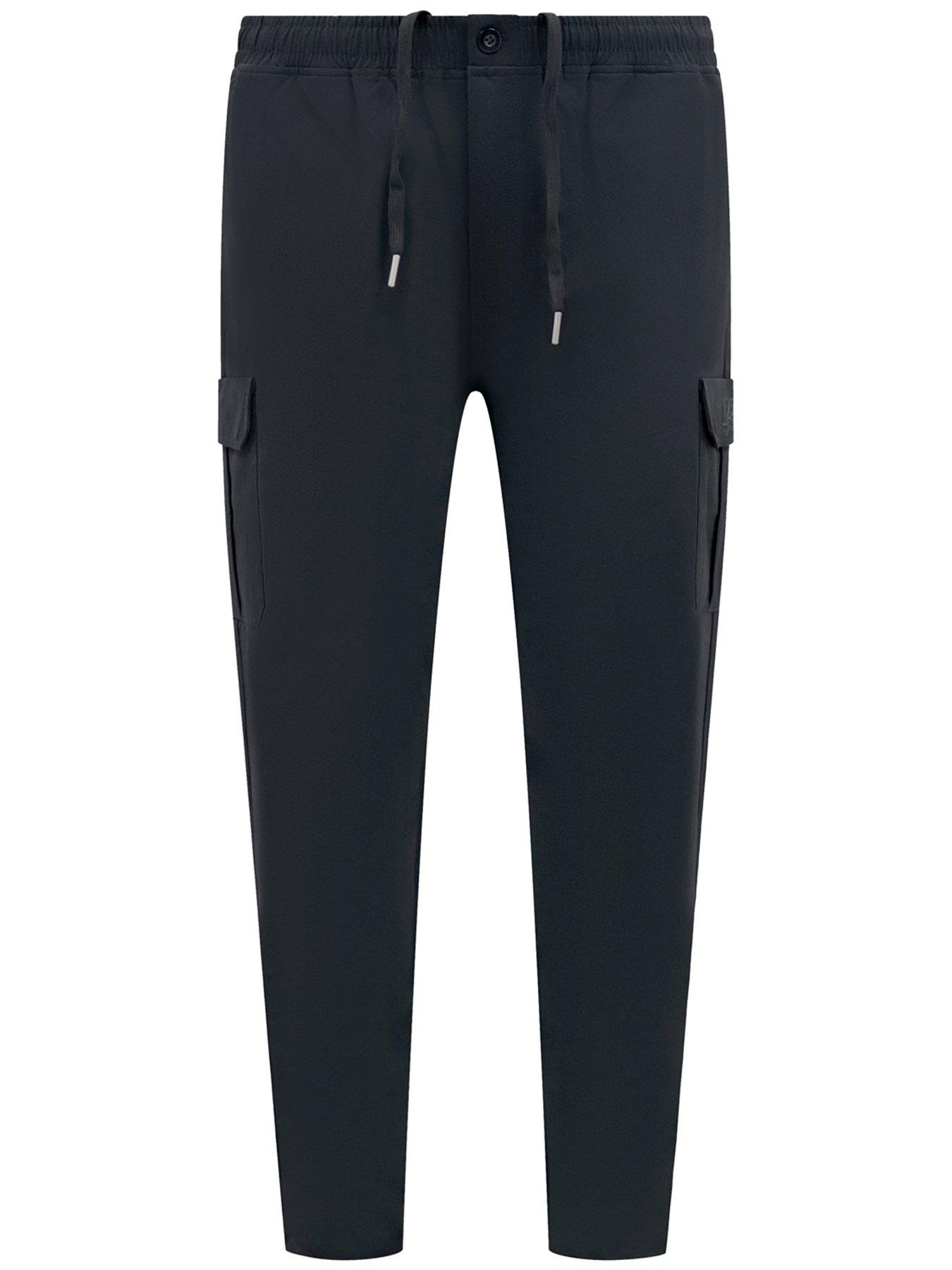 Image 6 of 6 of D555 Couture Stretch Open Hem Joggers With Elasticated Waistband And Cargo Pockets - Black