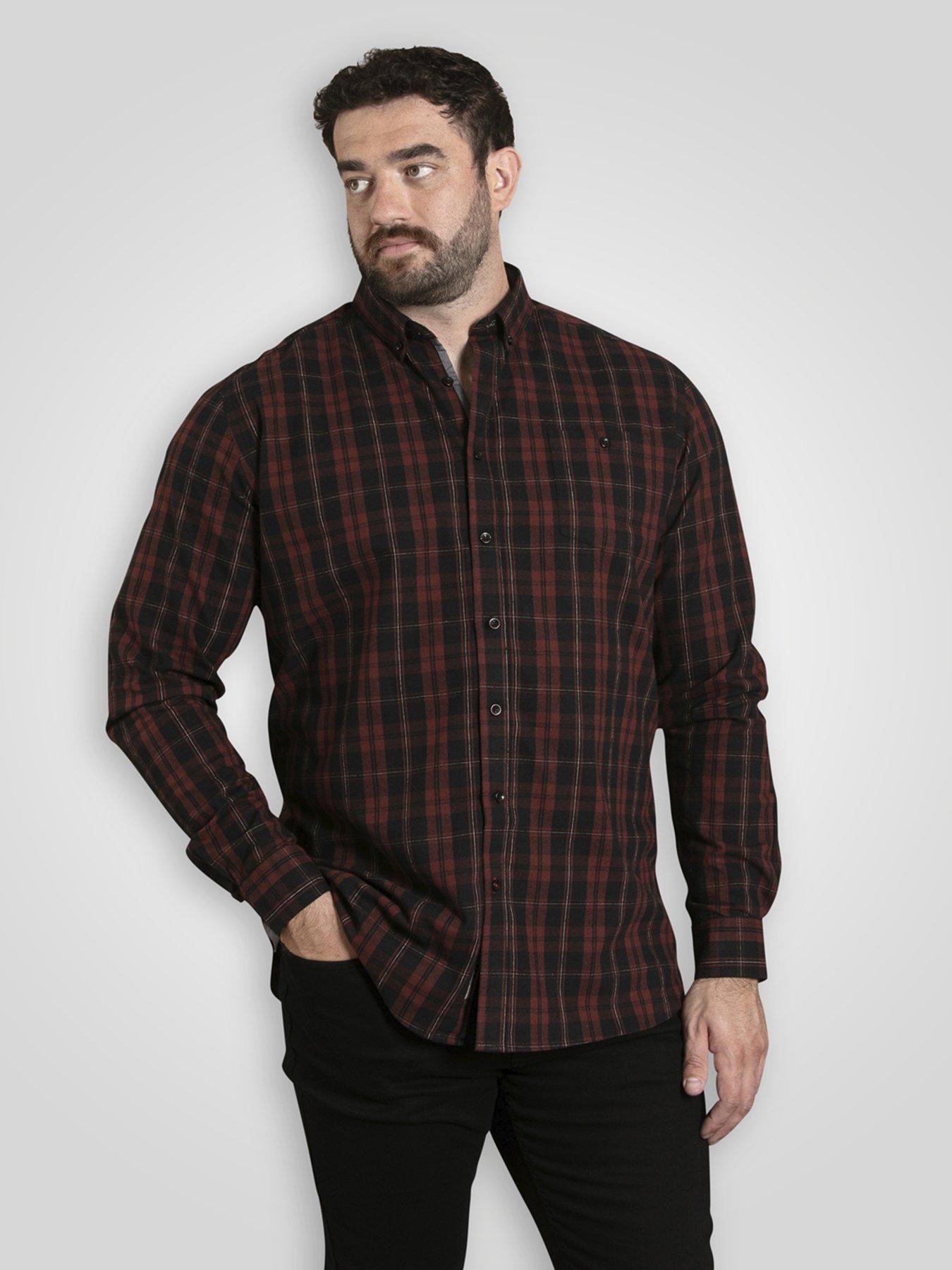 D555 Long Sleeve Check Shirt With Chest Patch Pocket & Button Down Collar, Red, Size 4Xl, Men