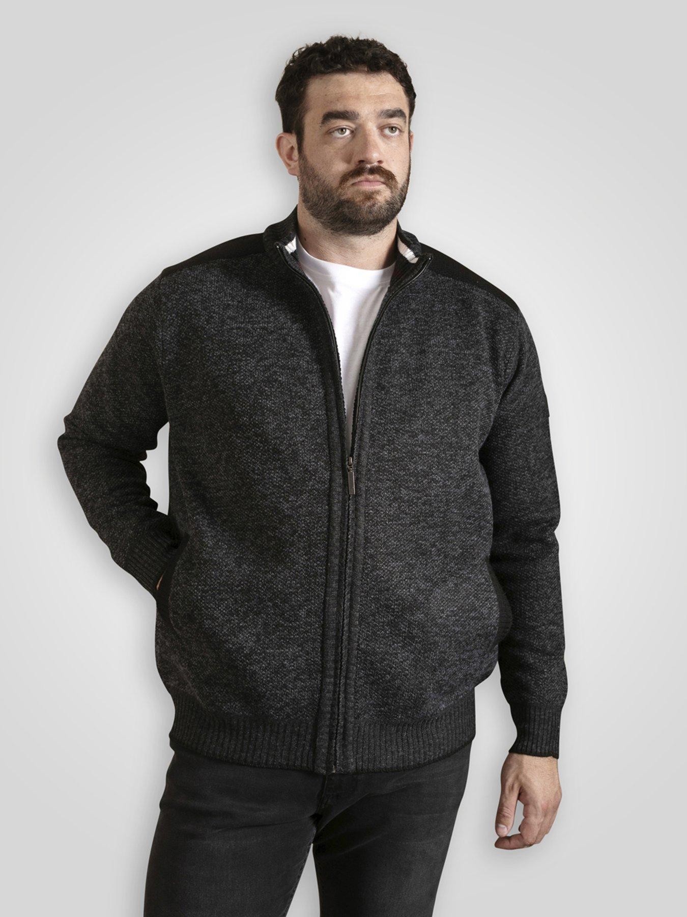 D555 Zip Through Knitted Jumper With Bonded Check Lining - Grey