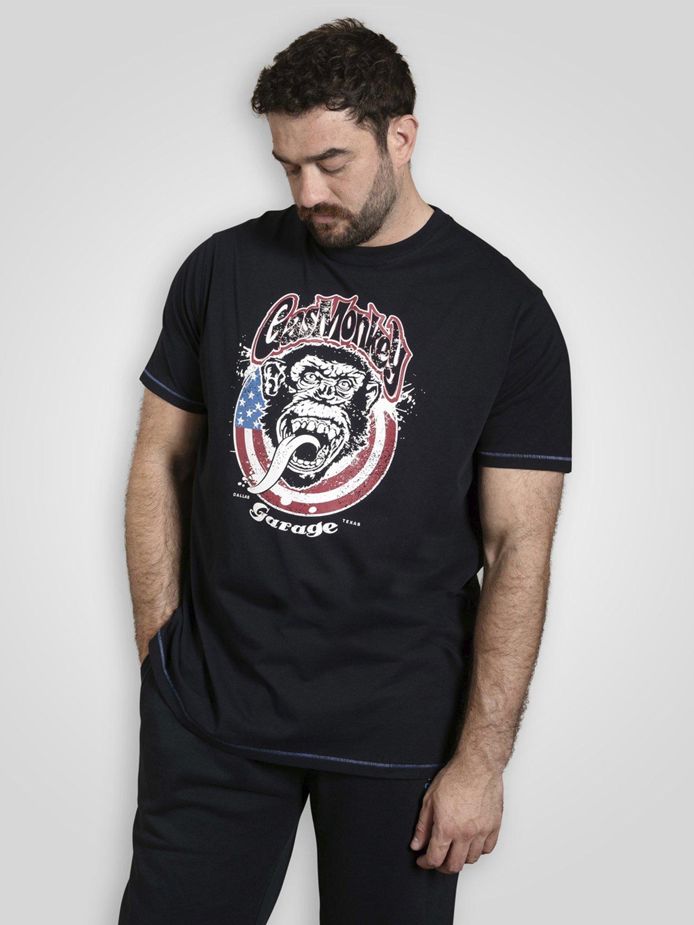 D555 Official Gas Monkey American Flag Printed Crew Neck T-Shirt - Navy