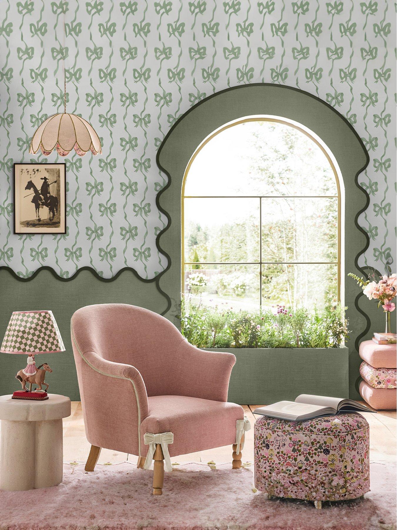 Image 1 of 3 of Cath Kidston Ribbon Bow Sage Wallpaper