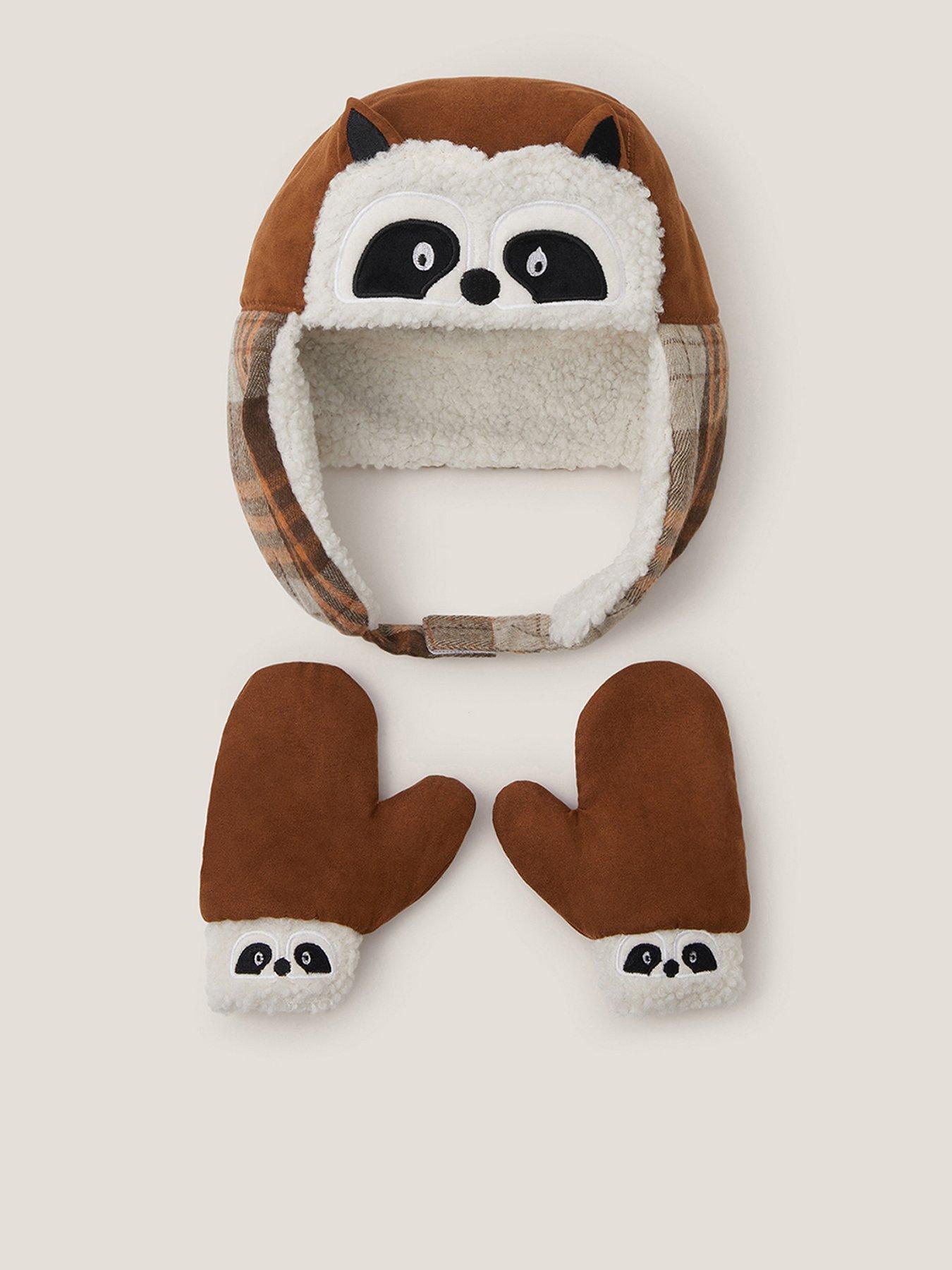 Monsoon Baby Unisex Racoon Trapper Hat  &  Mittens Set - Multi