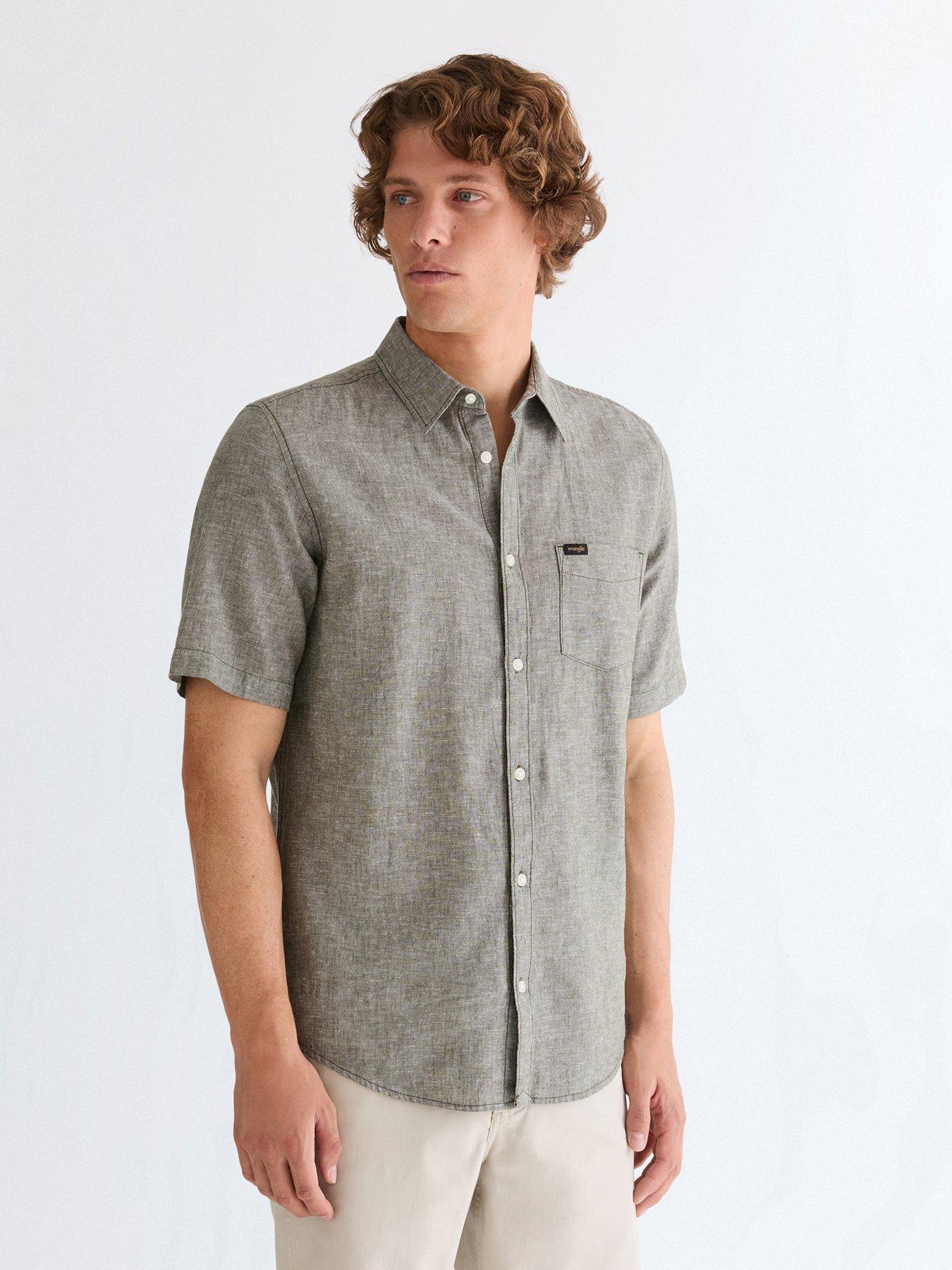 Wrangler Linen Blend Short Sleeve Shirt - Brown
