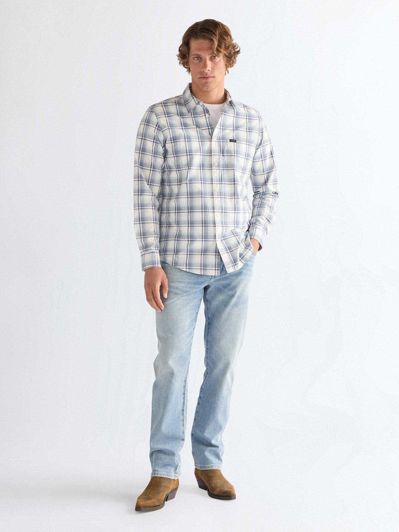 Image 1 of 5 of Wrangler Check Print Long Sleeve Shirt - Blue