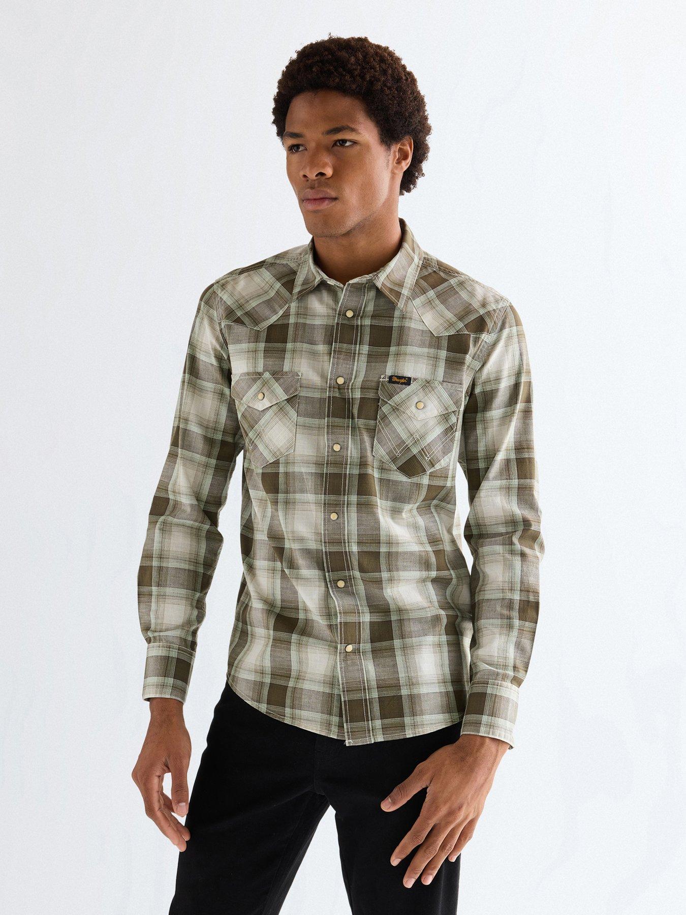 Wrangler Western Check Long Sleeve Shirt, Green, Size 2Xl, Men