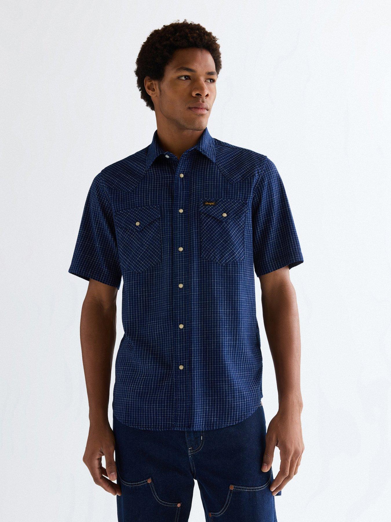 Wrangler Western Short Sleeve Shirt, Navy, Size S, Men