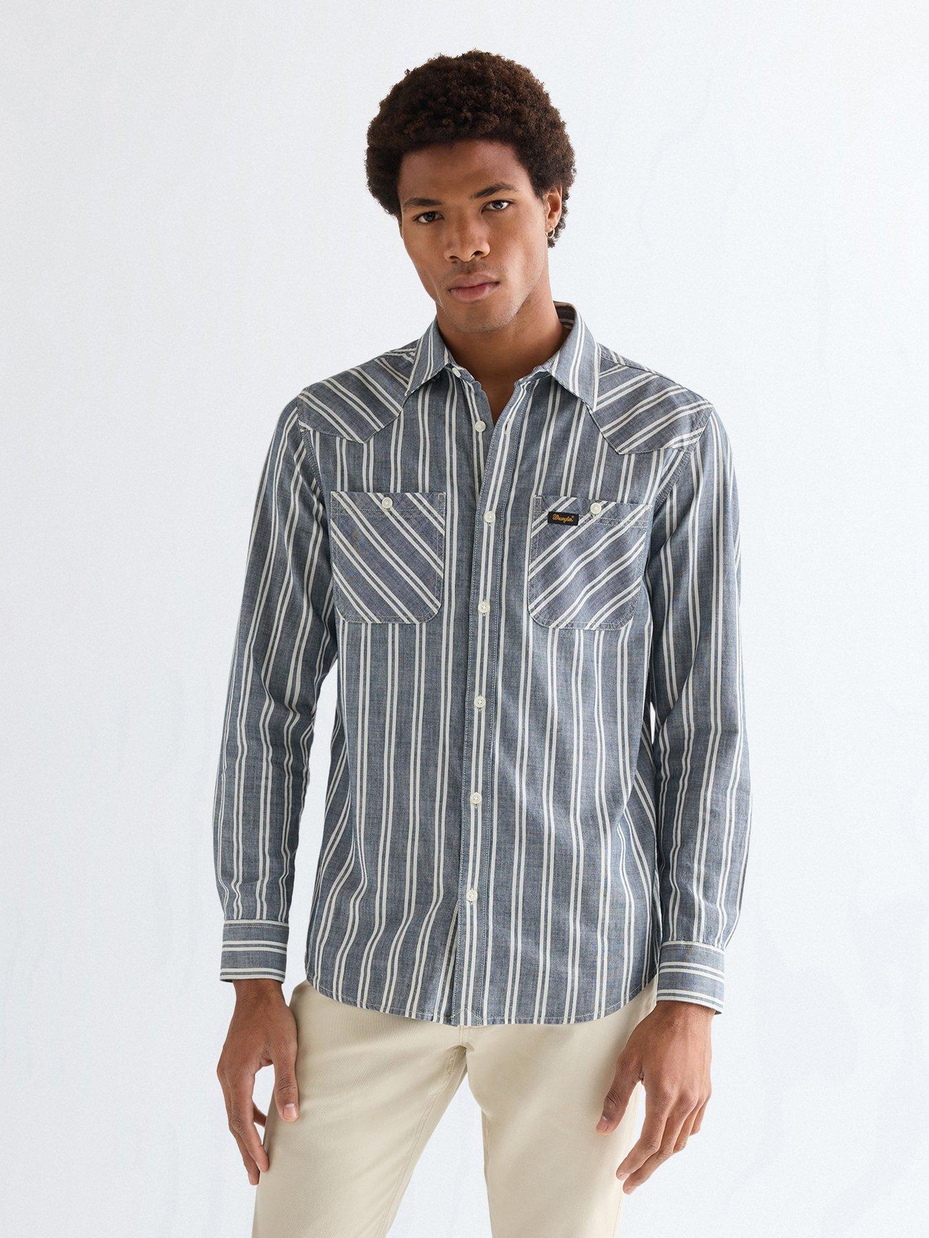 Wrangler Chambray Stripe Long Sleeve Shirt - Blue