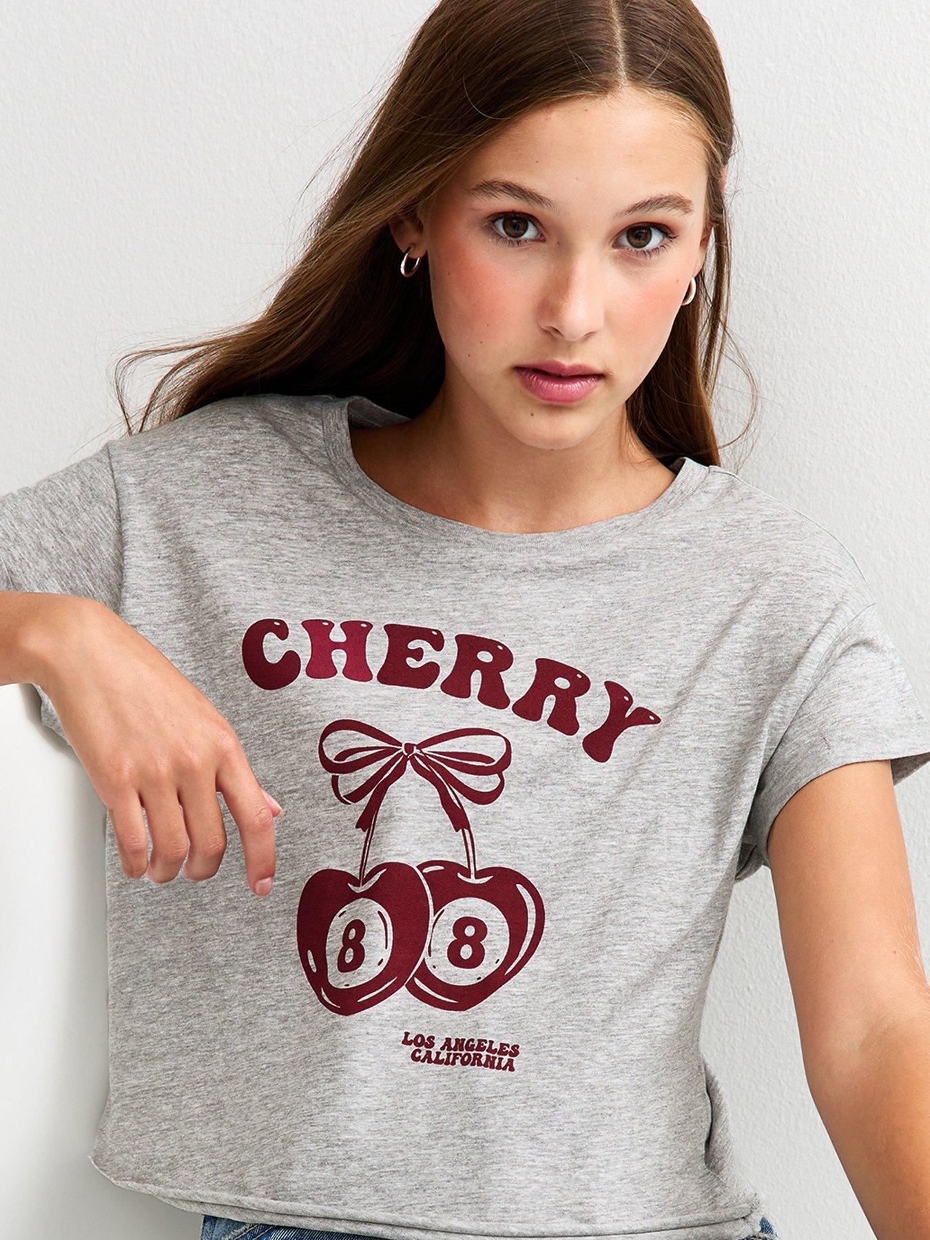 New Look 915 Girls Cherry Print T-Shirt - Grey