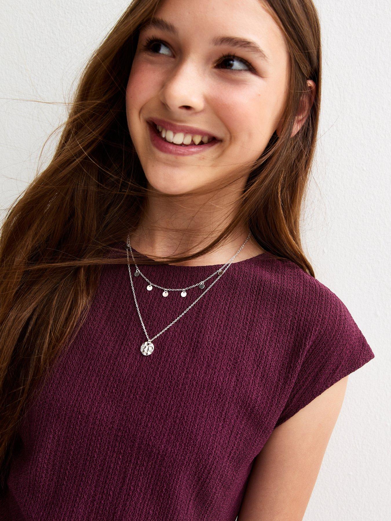 Image 4 of 4 of New Look 915 Girls Dark Burgundy Textured Jersey Ruched Side Asymmetric Top - Dark Red