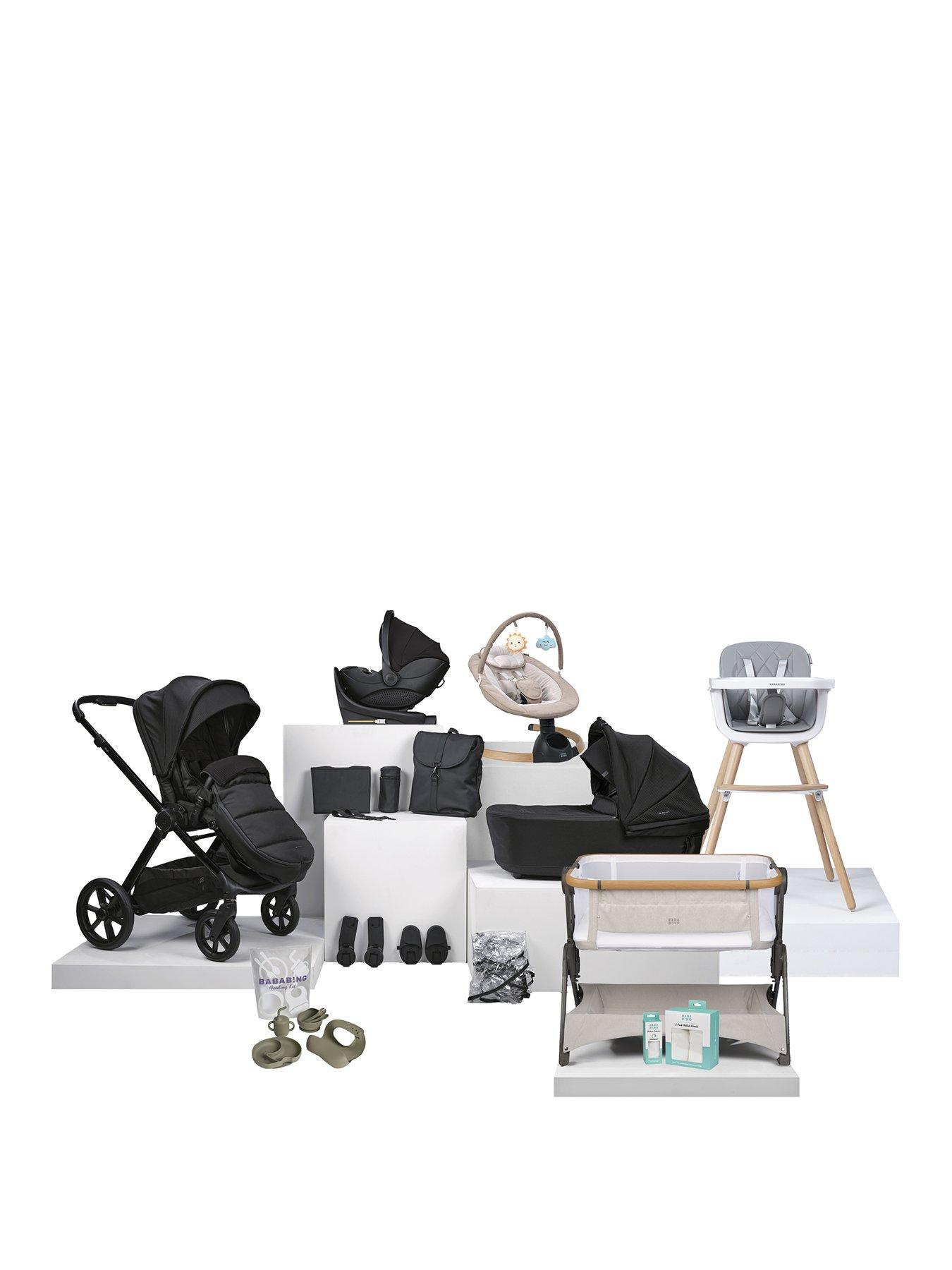 BabaBing! 18 Piece Raffi MKII Travel, Home  &  Feeding Bundle with Spin Car Seat  &  Isofix base - Satin Black