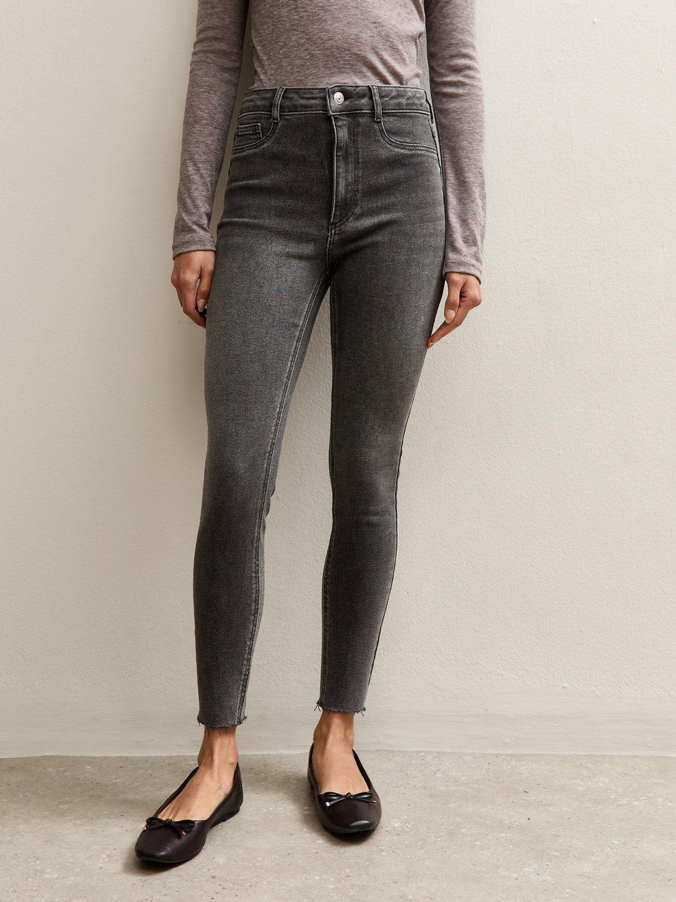New Look Grey Hallie Disco Frayed Hem Super Skinny Jeans - Grey