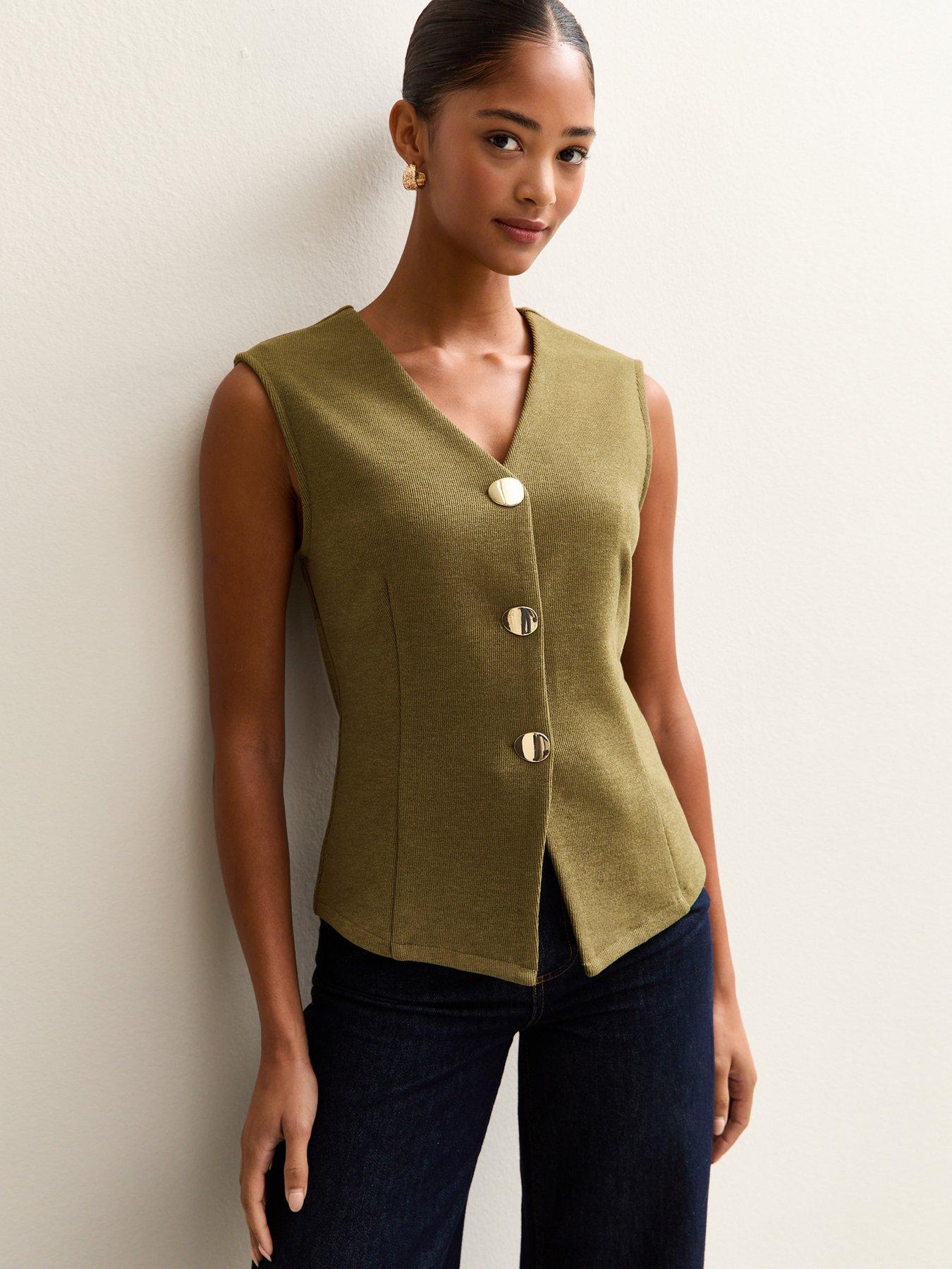 New Look Soft Touch V-Neck Waistcoat - Mid Green