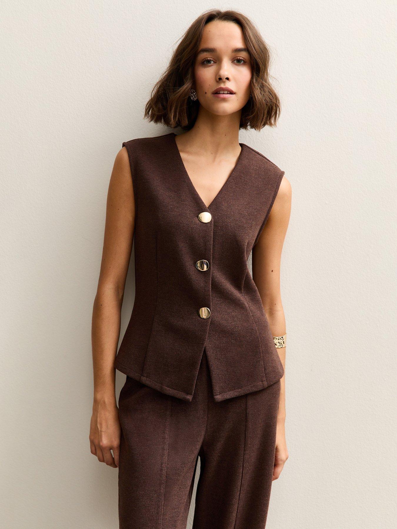 New Look Dark Brown Soft Touch V-Neck Waistcoat