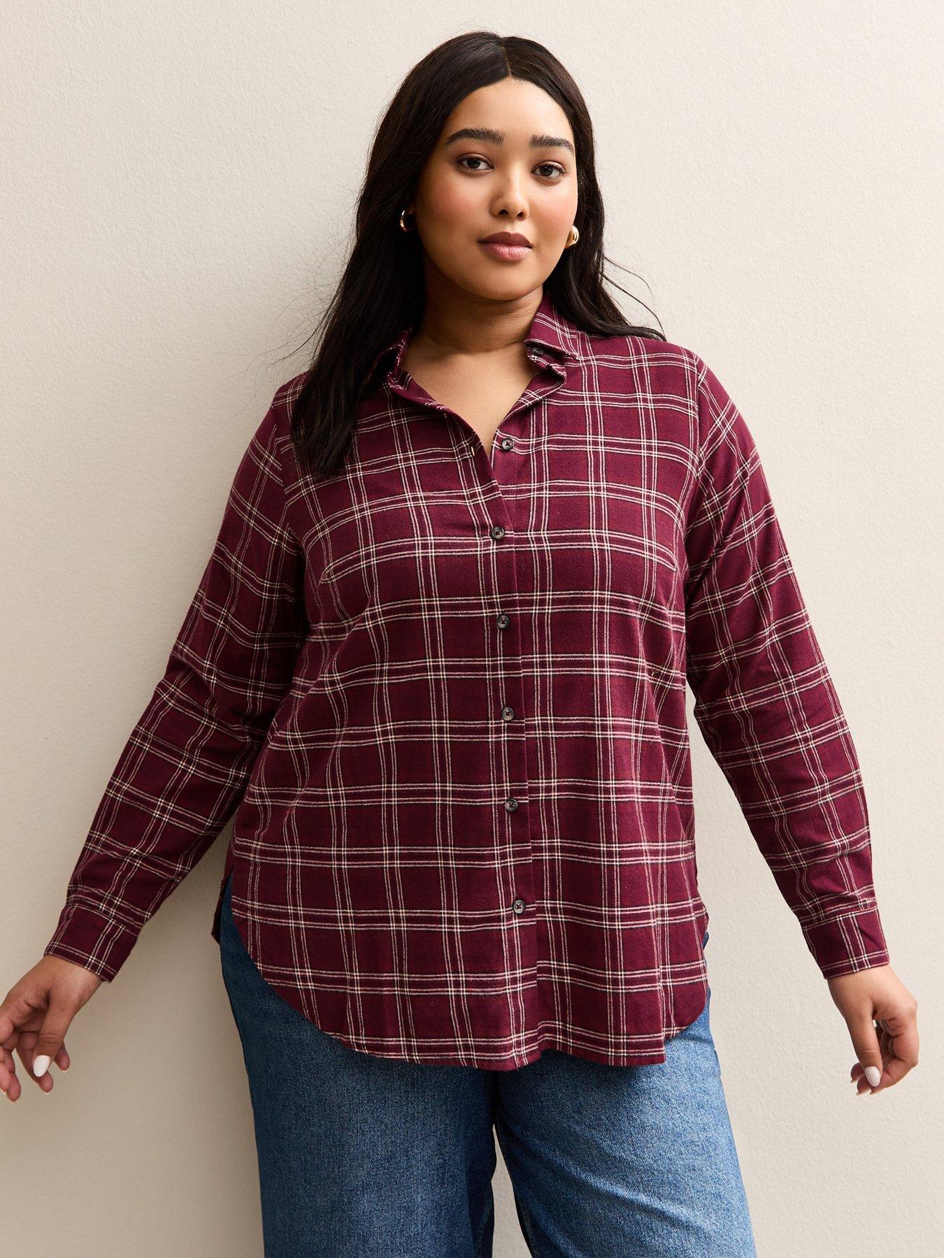 New Look Curves Checked Long Sleeve Shirt - Red