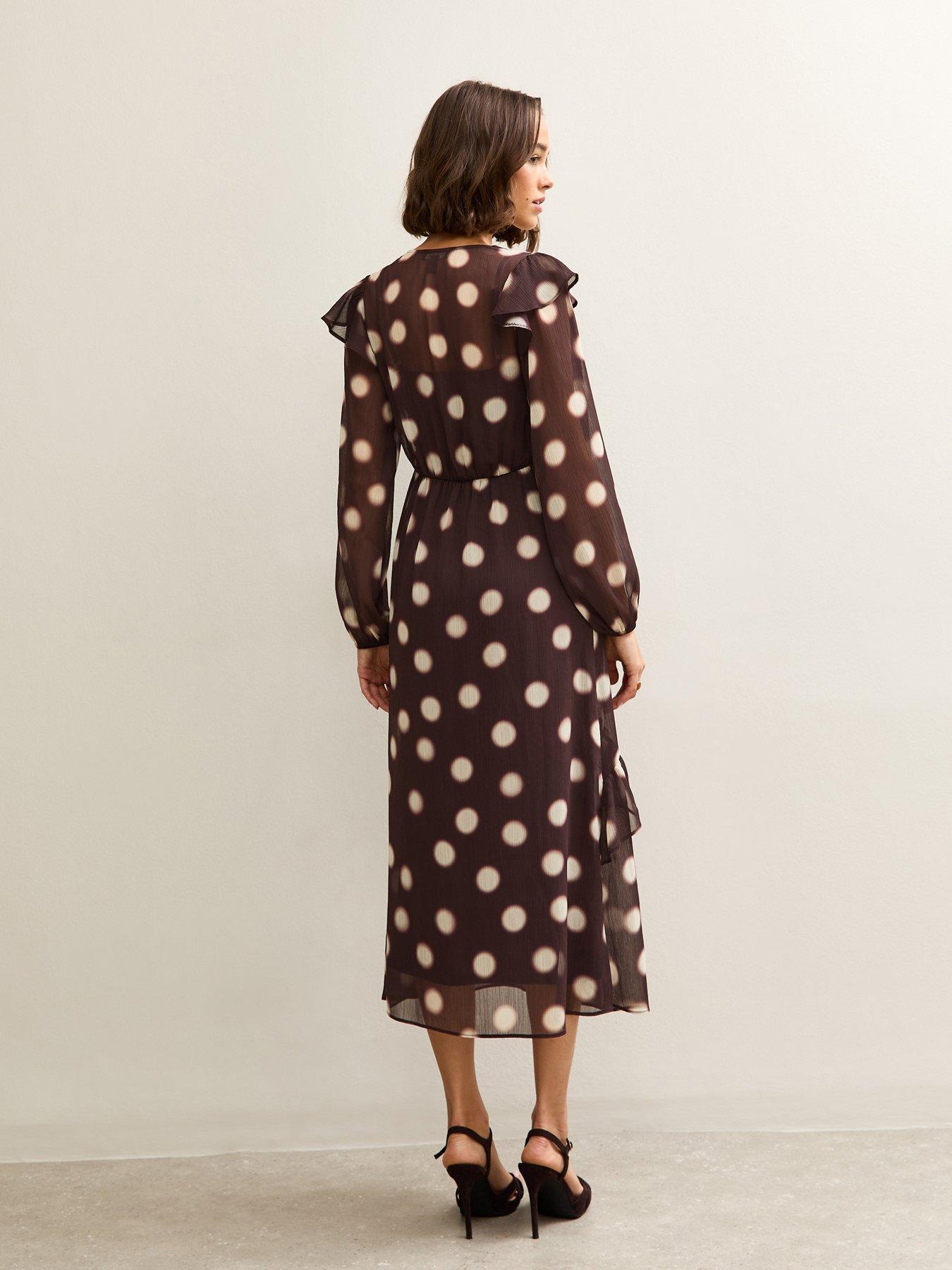 brown check chiffon midi dress Brown Check Chiffon Midi Dress  self-portrait-US