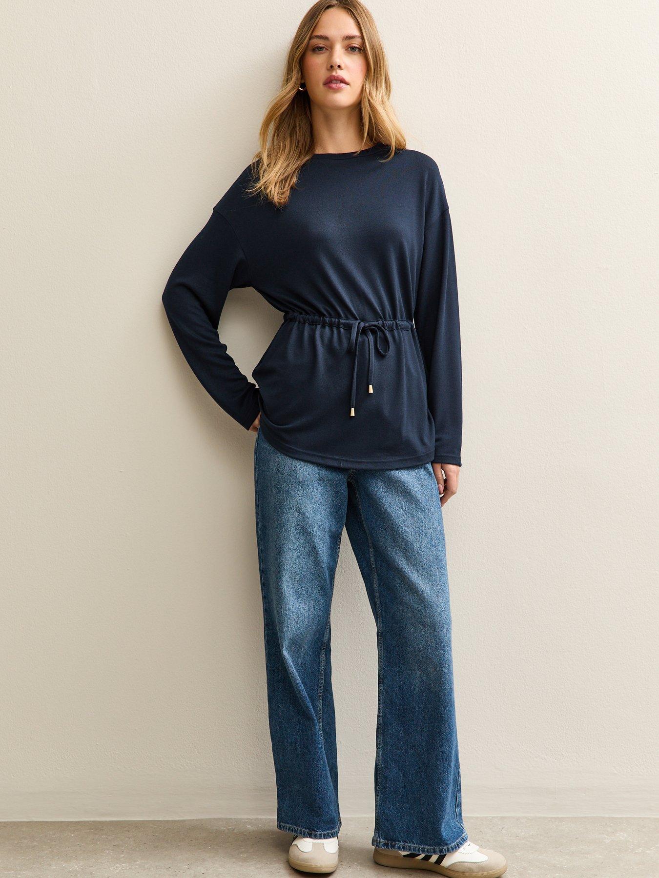 Image 3 of 5 of New Look Navy Soft Touch Tie Waist Top