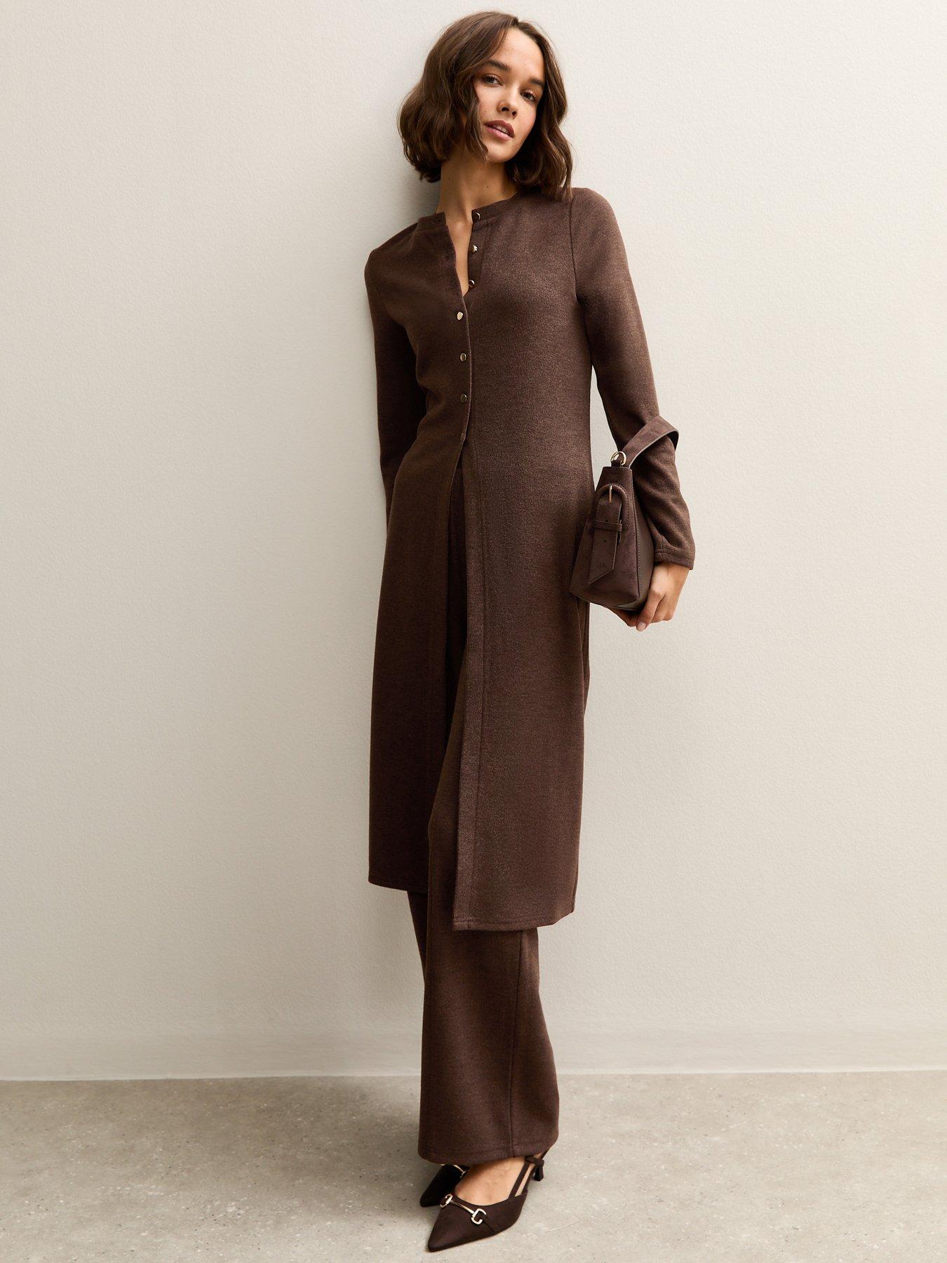 Image 3 of 6 of New Look Dark Brown Soft Touch Longline Cardigan