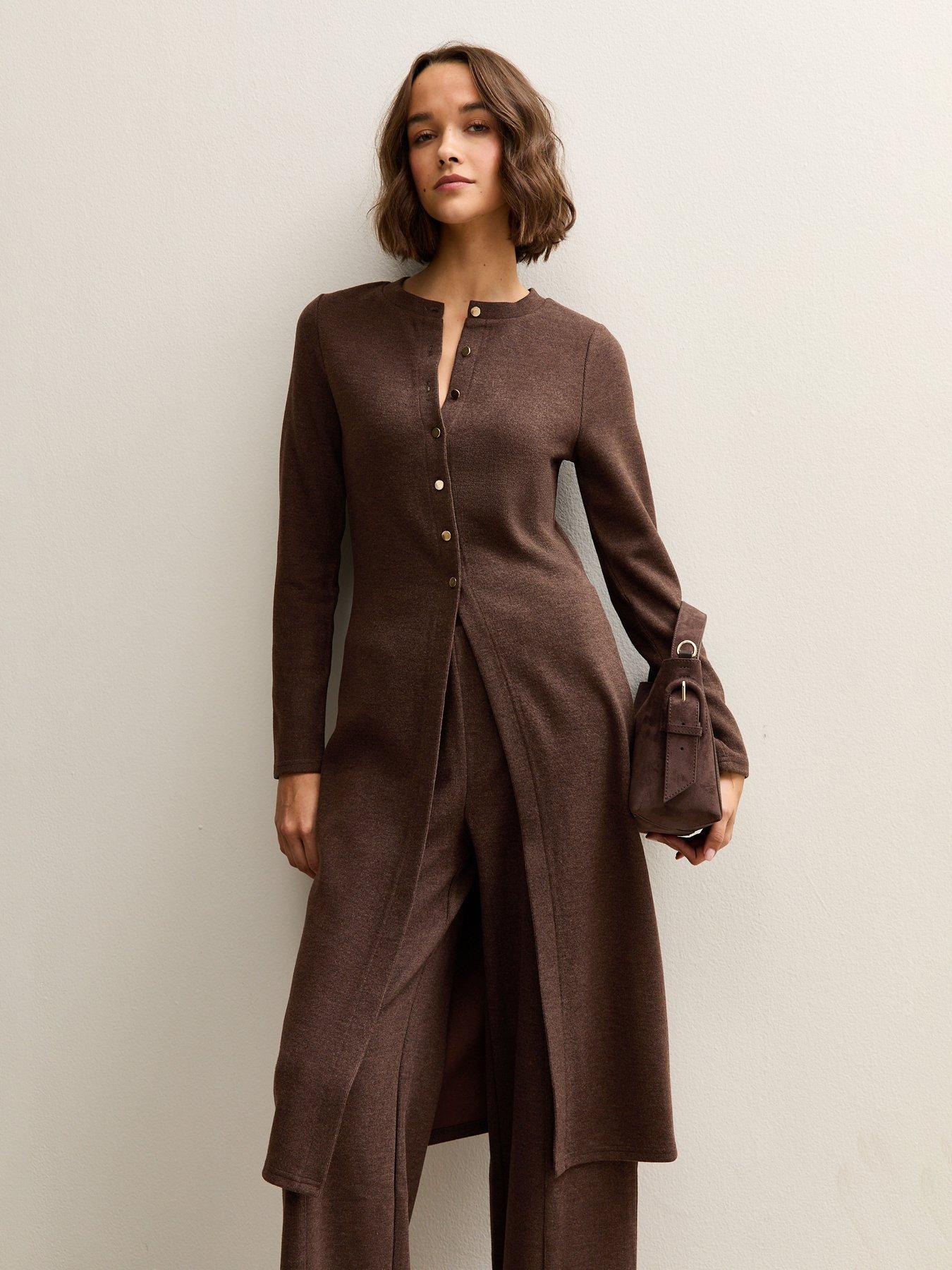 Image 4 of 6 of New Look Dark Brown Soft Touch Longline Cardigan