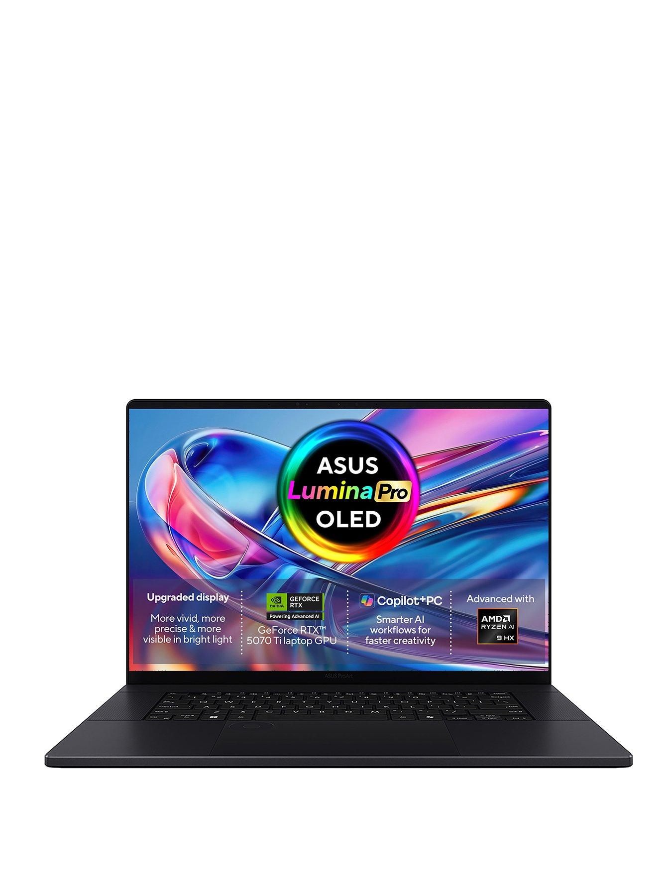 Asus ProArt P16 Copilot+ PC Laptop - 16in 4K OLED Touchscreen, AMD Ryzen AI 9, GeForce RTX 5070 Ti, 32GB RAM, 2TB SSD - Black