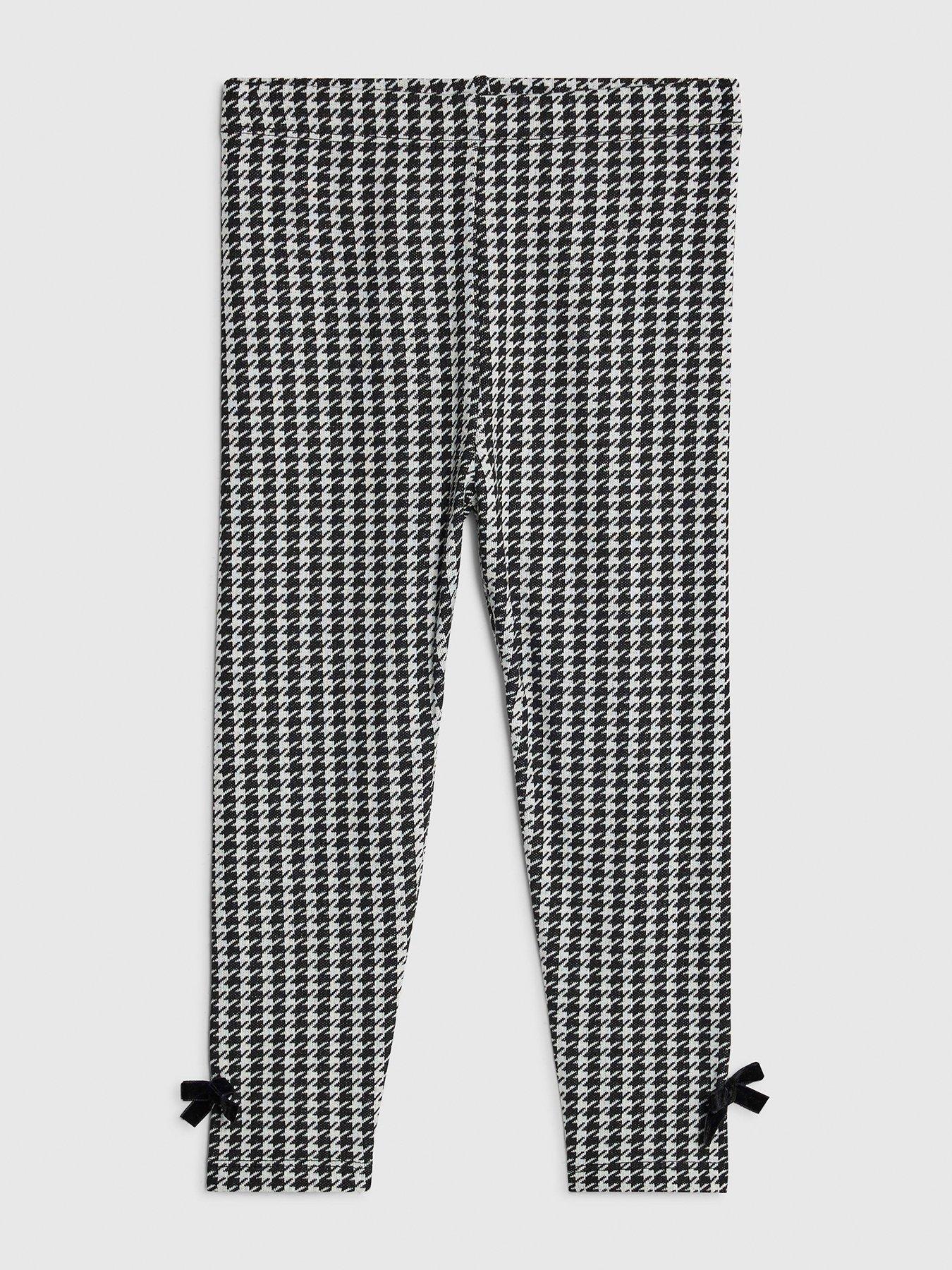 River Island Mini Girls Dogtooth Bow Leggings, Black, Size Age: 18-24 Months