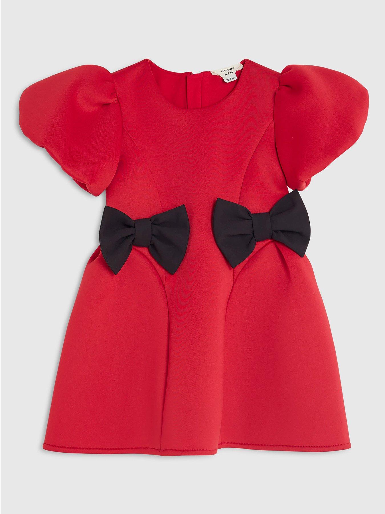 River Island Mini Girls Side Bow Scuba Dress - Red