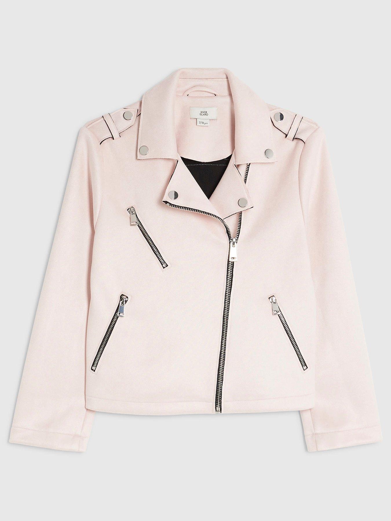 River Island Older Girls Faux Suede Biker Jacket - Pink