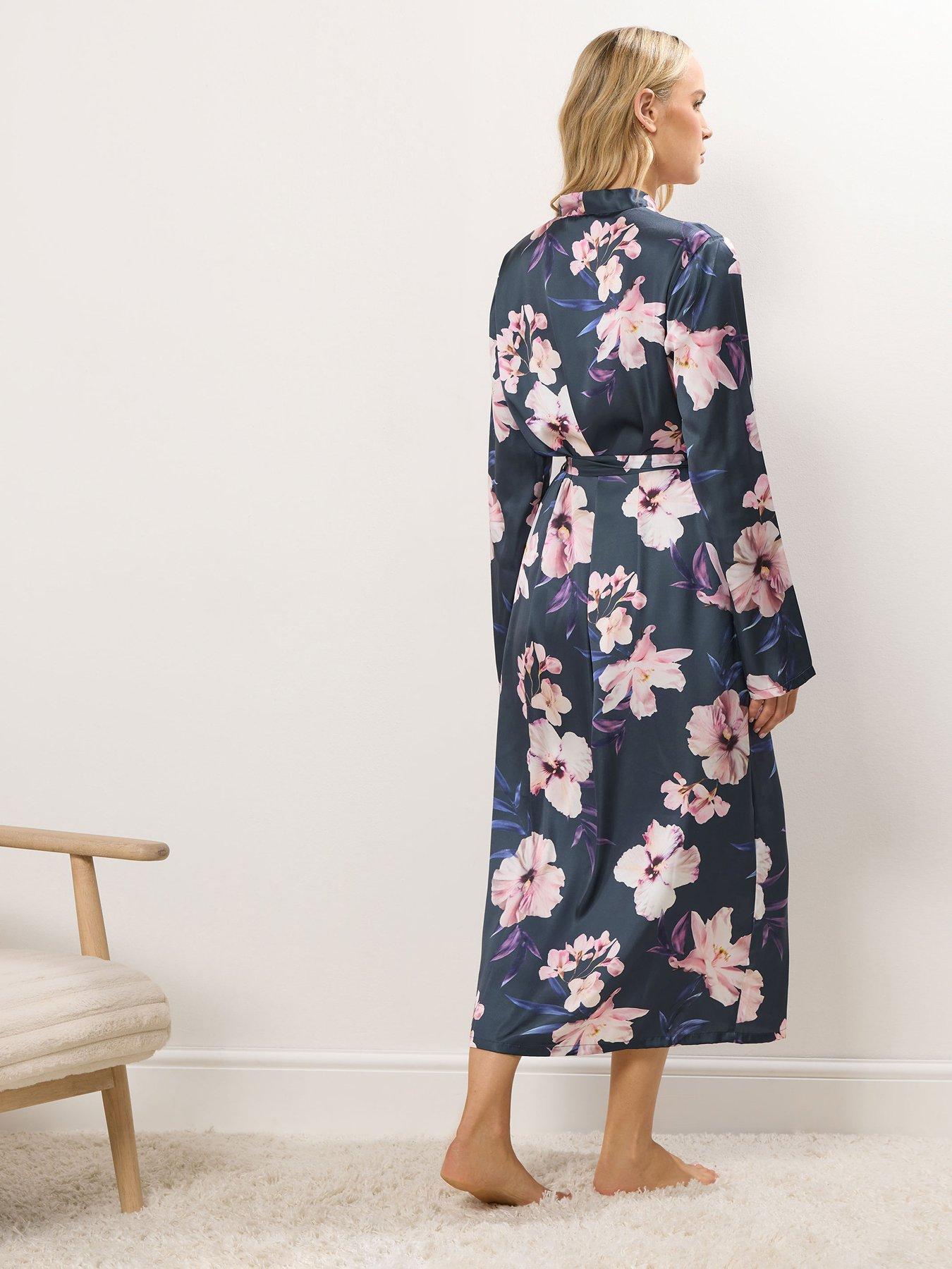 Long Tall Sally Oversize Floral Maxi Satin Robe - Grey | Very