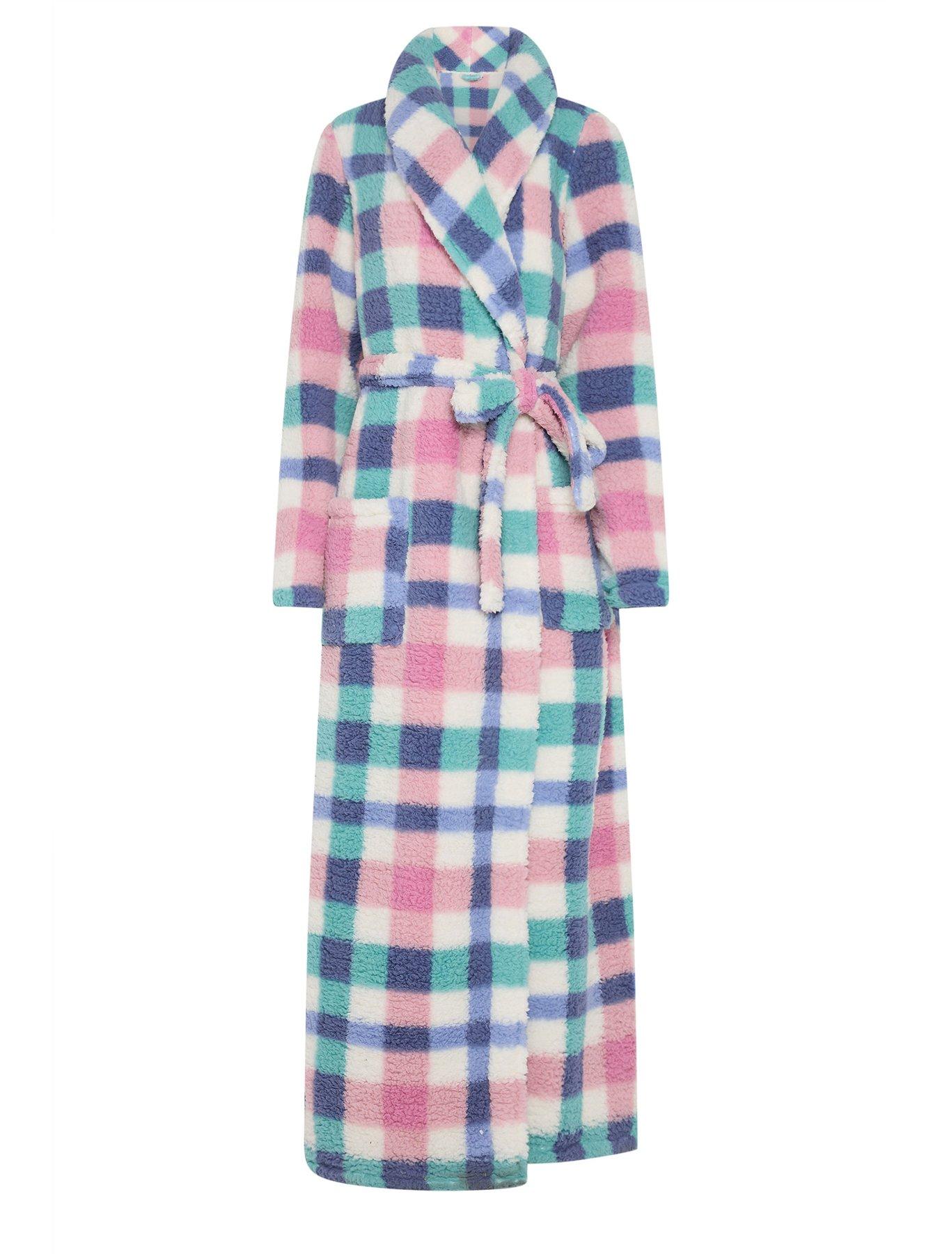 Image 6 of 6 of Long Tall Sally Multi Check Borg Shawl Maxi Robe - White