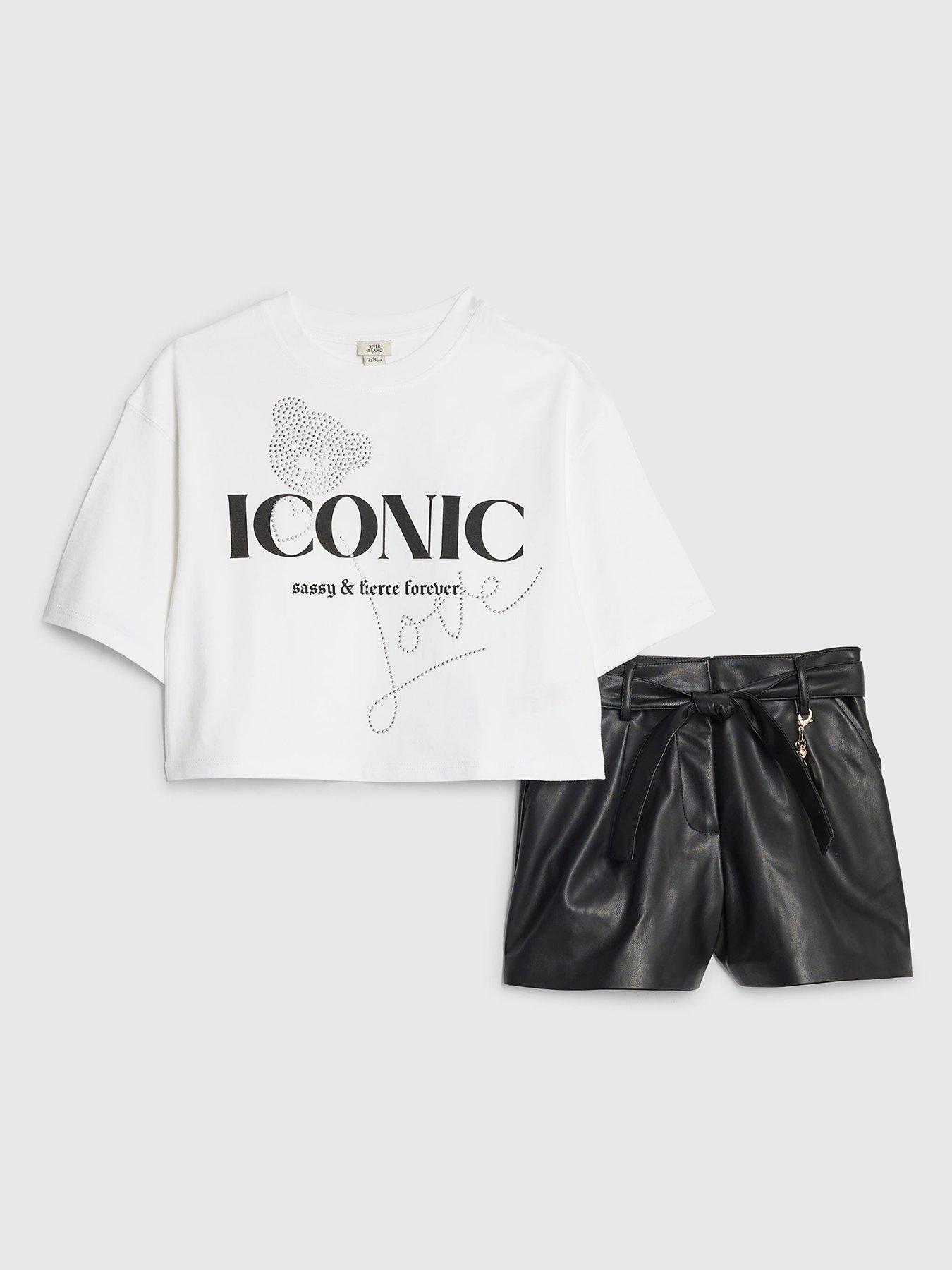 Image 1 of 5 of River Island Older Girls Iconic T-Shirt Set - White
