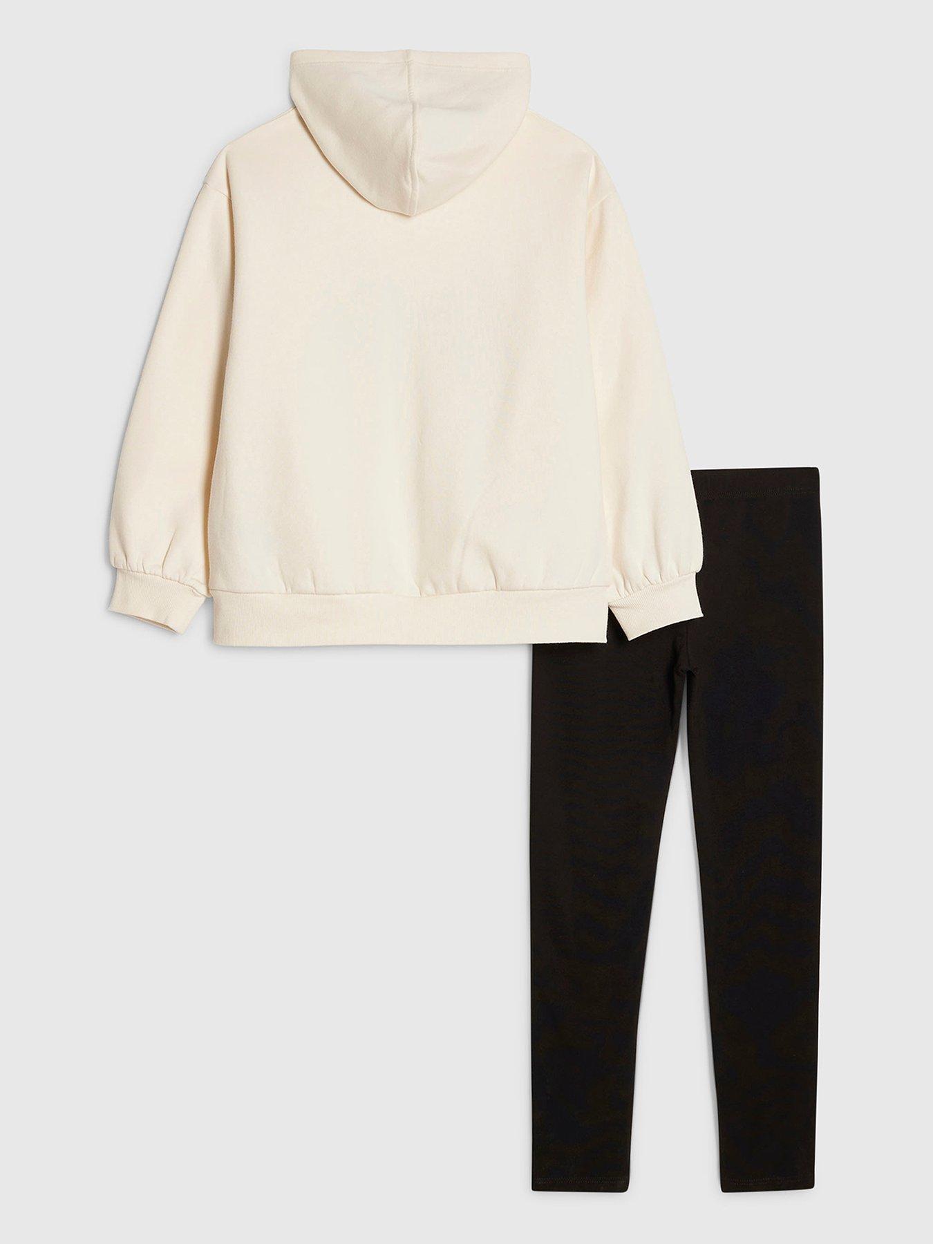 Image 2 of 5 of River Island Older Girls Kind Energy Bow Hoodie And Leggings Set - Cream