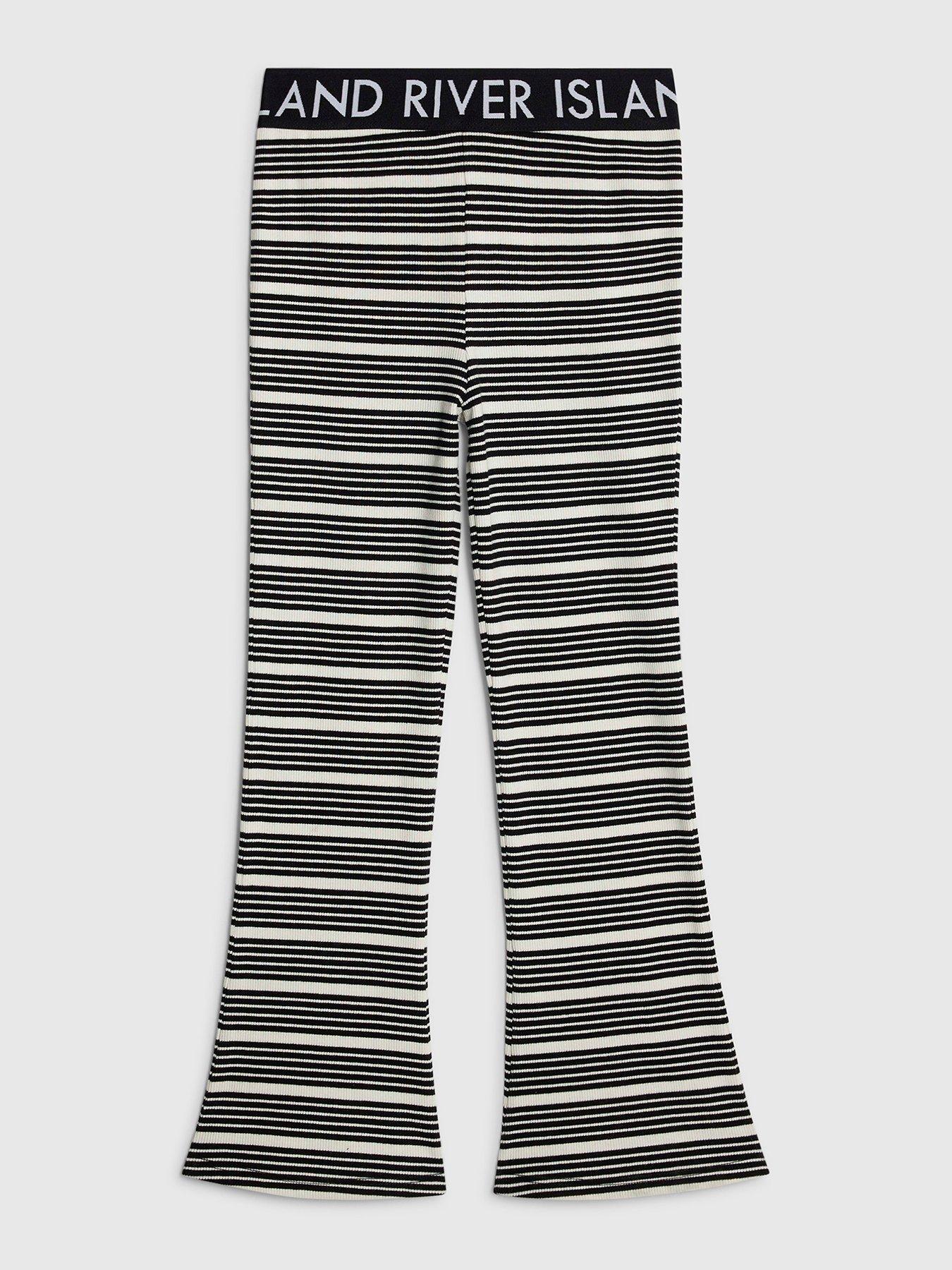 River Island Older Girls Stripe Waistband Flared Trousers - Black