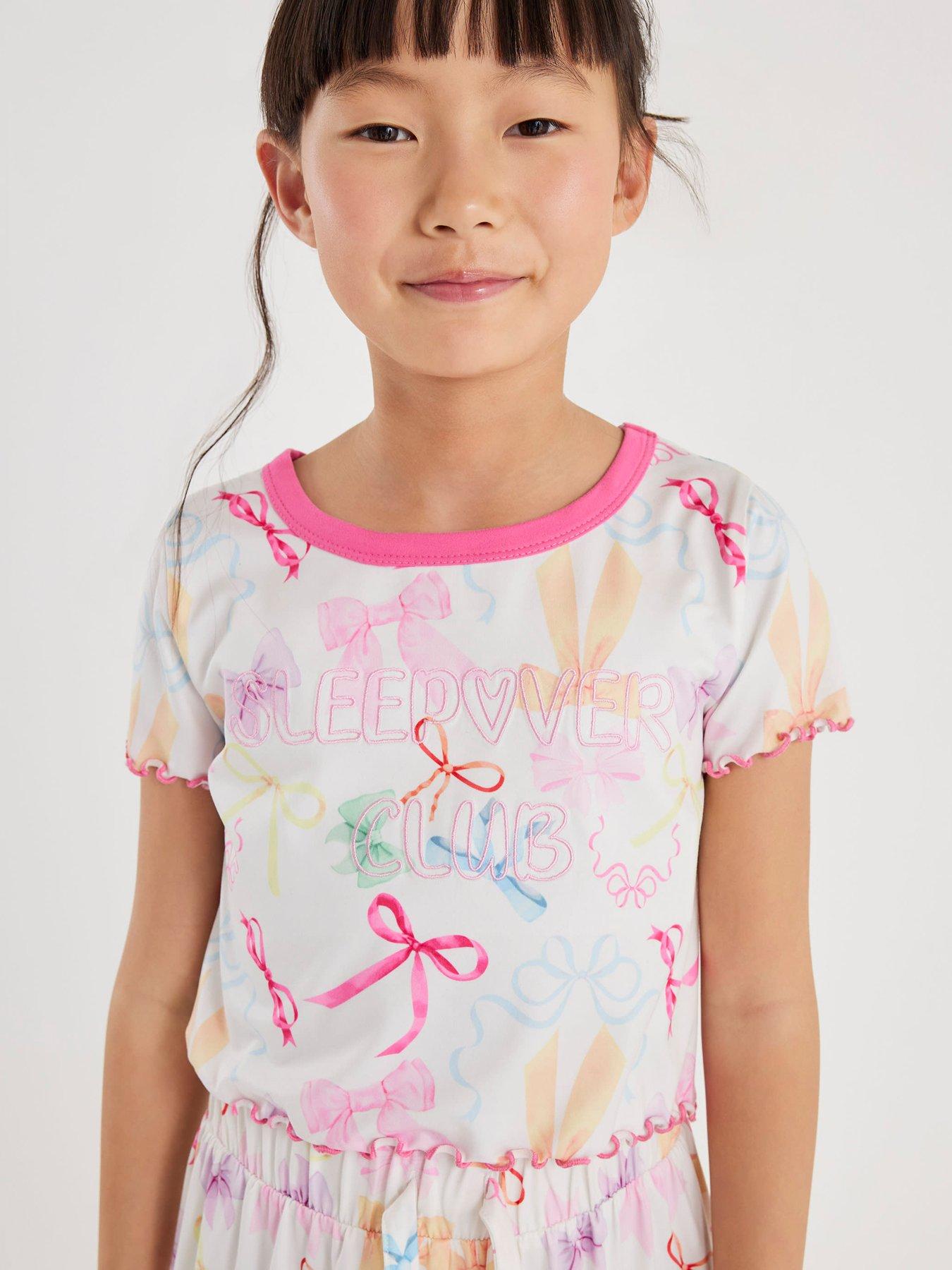 River Island Older Girls Sleepover Club Bow Pyjama Set - Cream