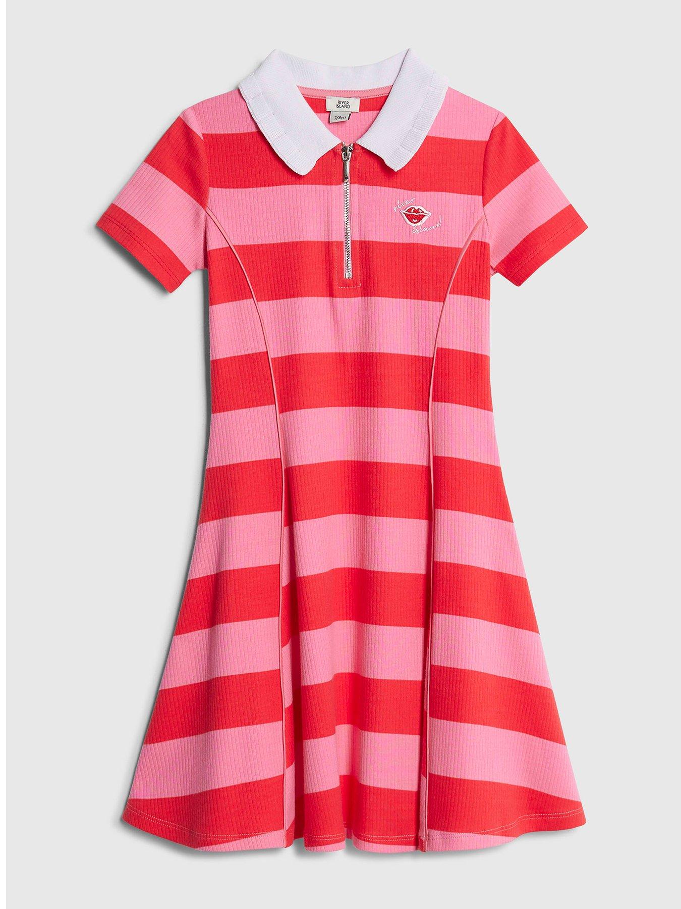 River Island Older Girls Rugby Stripe Polo Dress - Pink