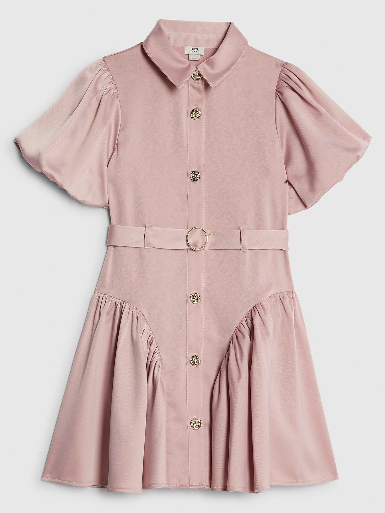 River Island: Older Girls Satin Prom Dress - Pink