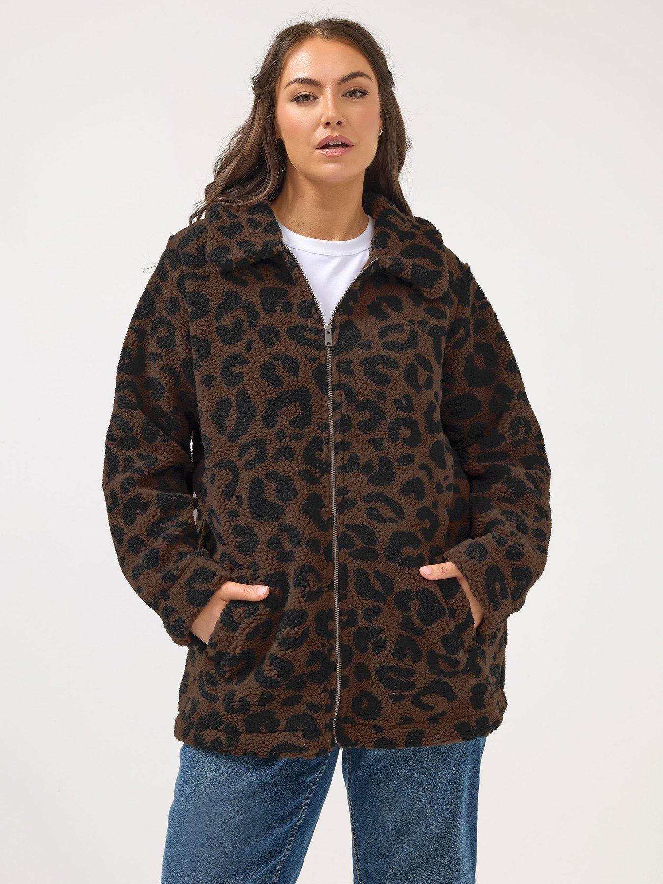 Yours Curve Heavy Borg Zip Thru Fleece Jacket - Brown